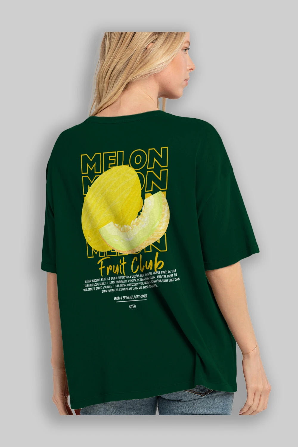 Melon Arka Baskılı Oversize t-shirt Erkek Kadın Pamuk Bisiklet Yaka tişort