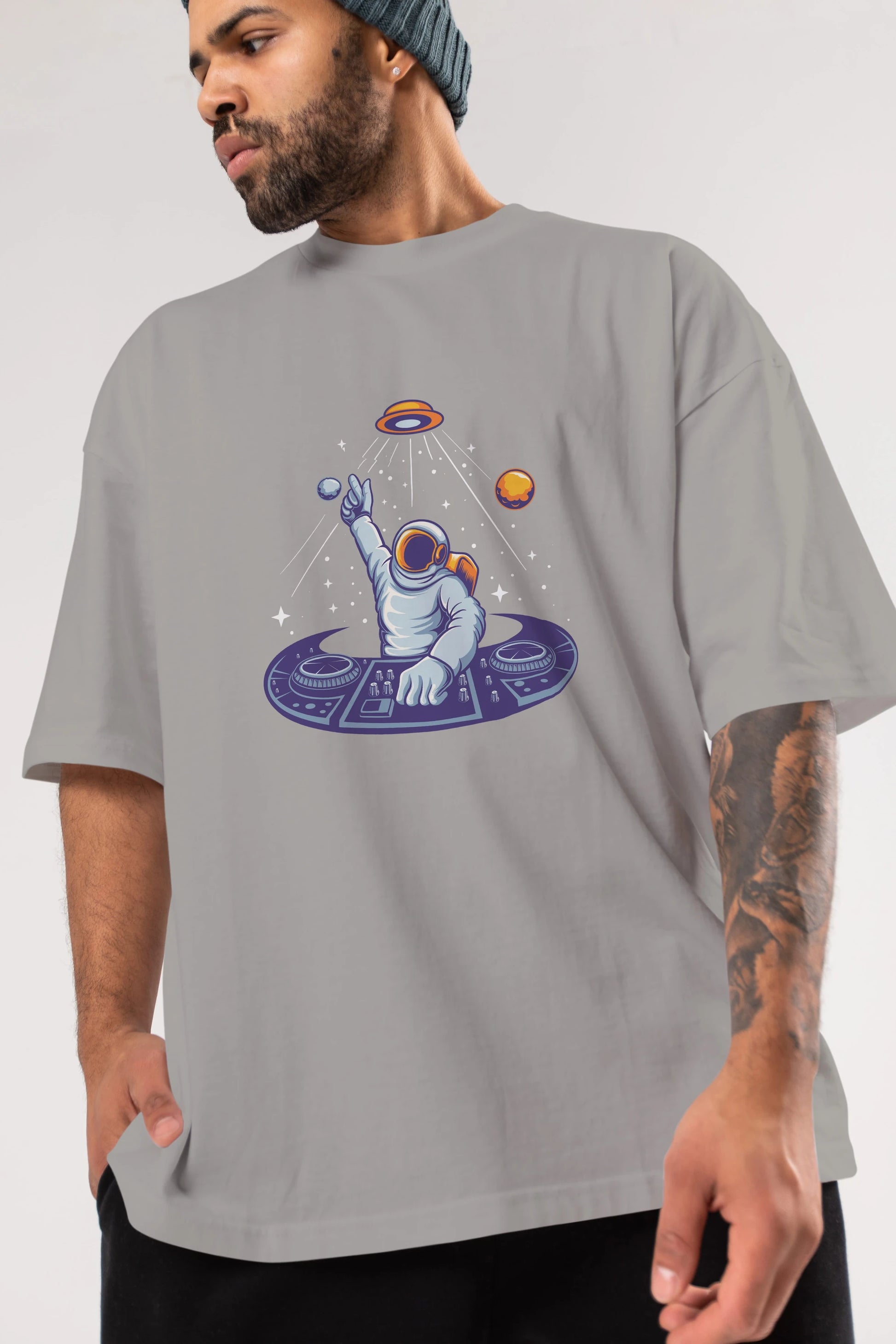 Astronaut Disk Jockey Party Ön Baskılı Oversize t-shirt Erkek Kadın Unisex