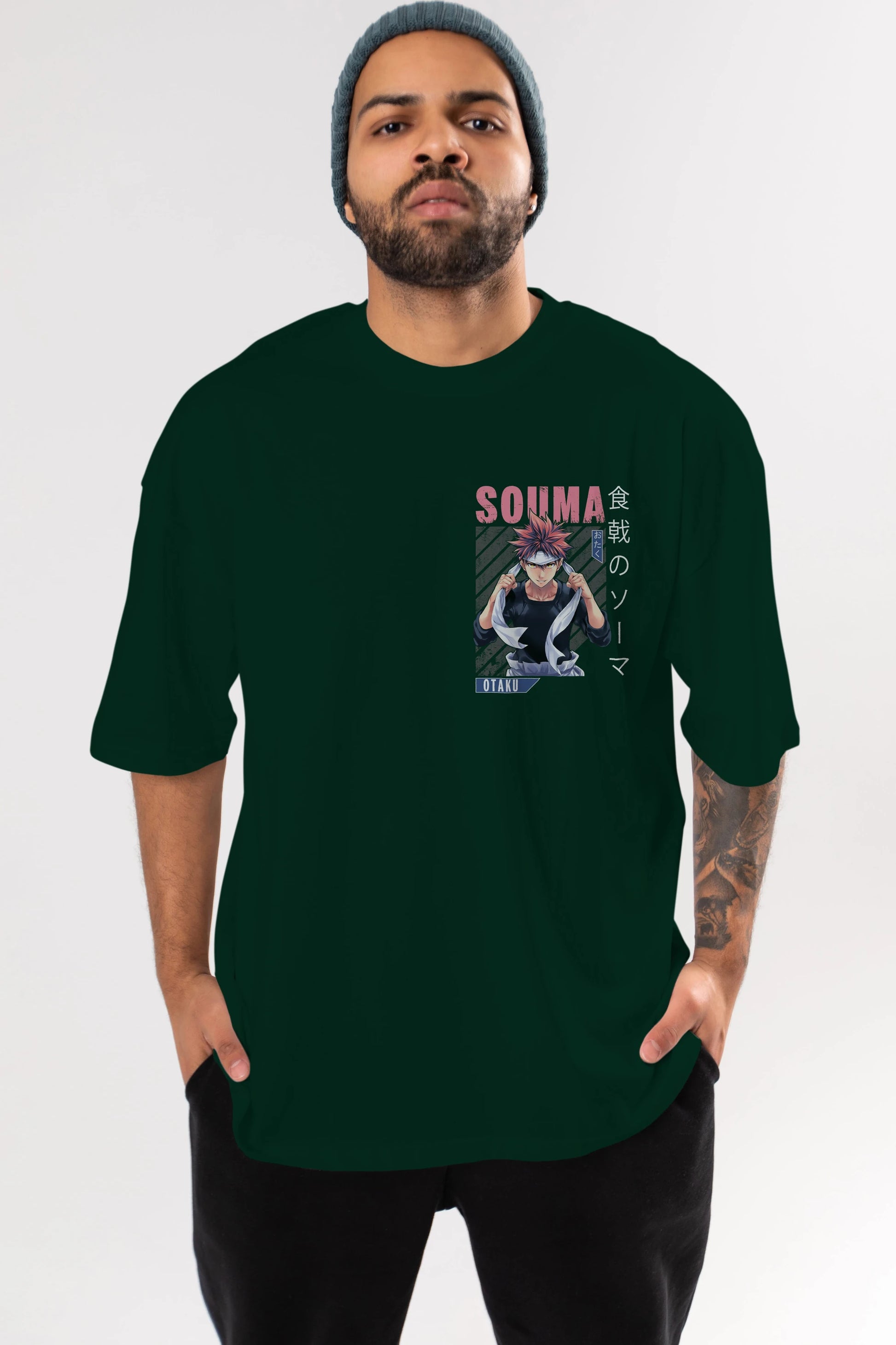 Souma Yukihira 8 Ön Sol Baskılı Oversize t-shirt Erkek Kadın Unisex %100 Pamuk Bisiklet Yaka tişort