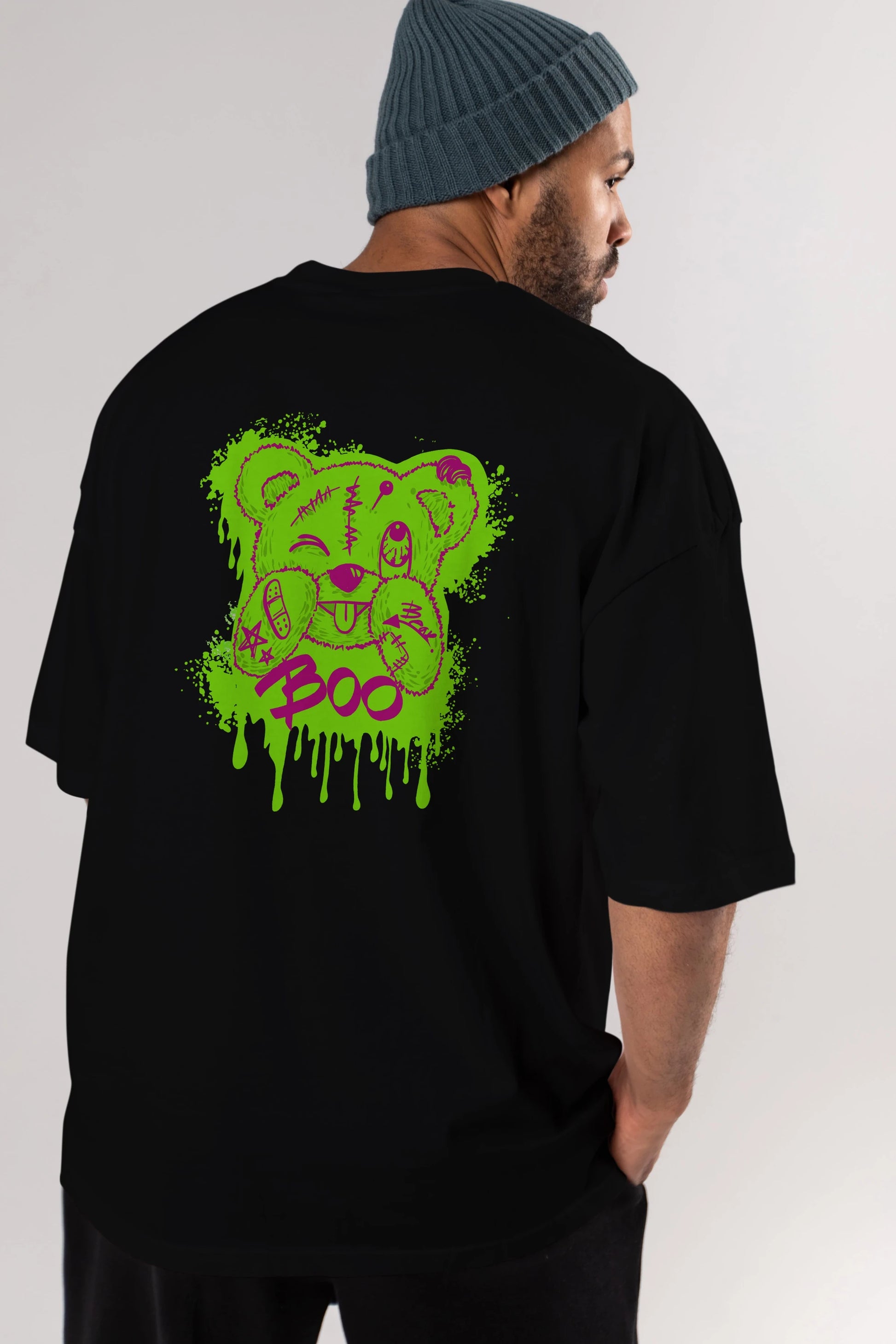 Boo  Bear Arka Baskılı Oversize t-shirt Erkek Kadın Unisex