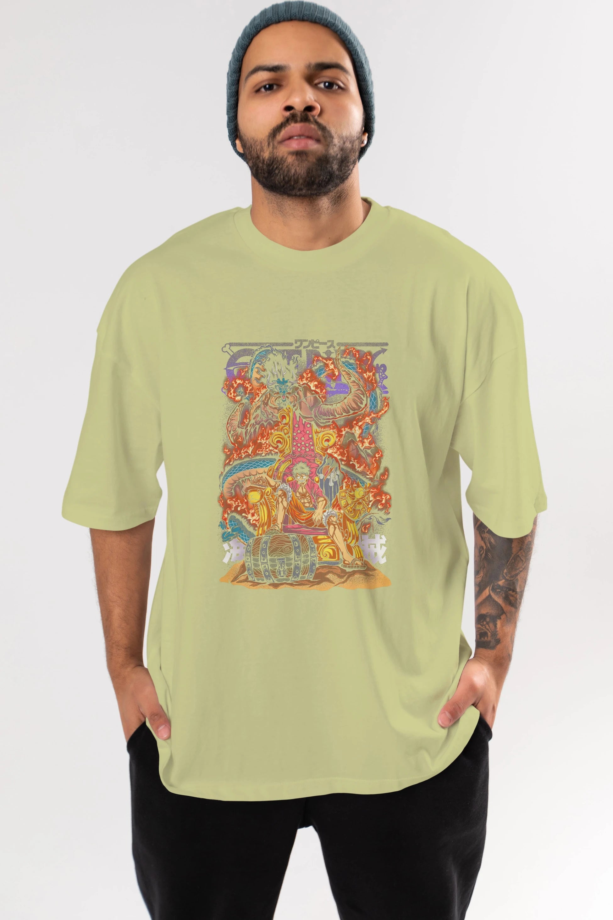 MONKEY D. LUFFY 1 Anime Ön Baskılı Oversize t-shirt %100 pamuk Erkek Kadın Unisex