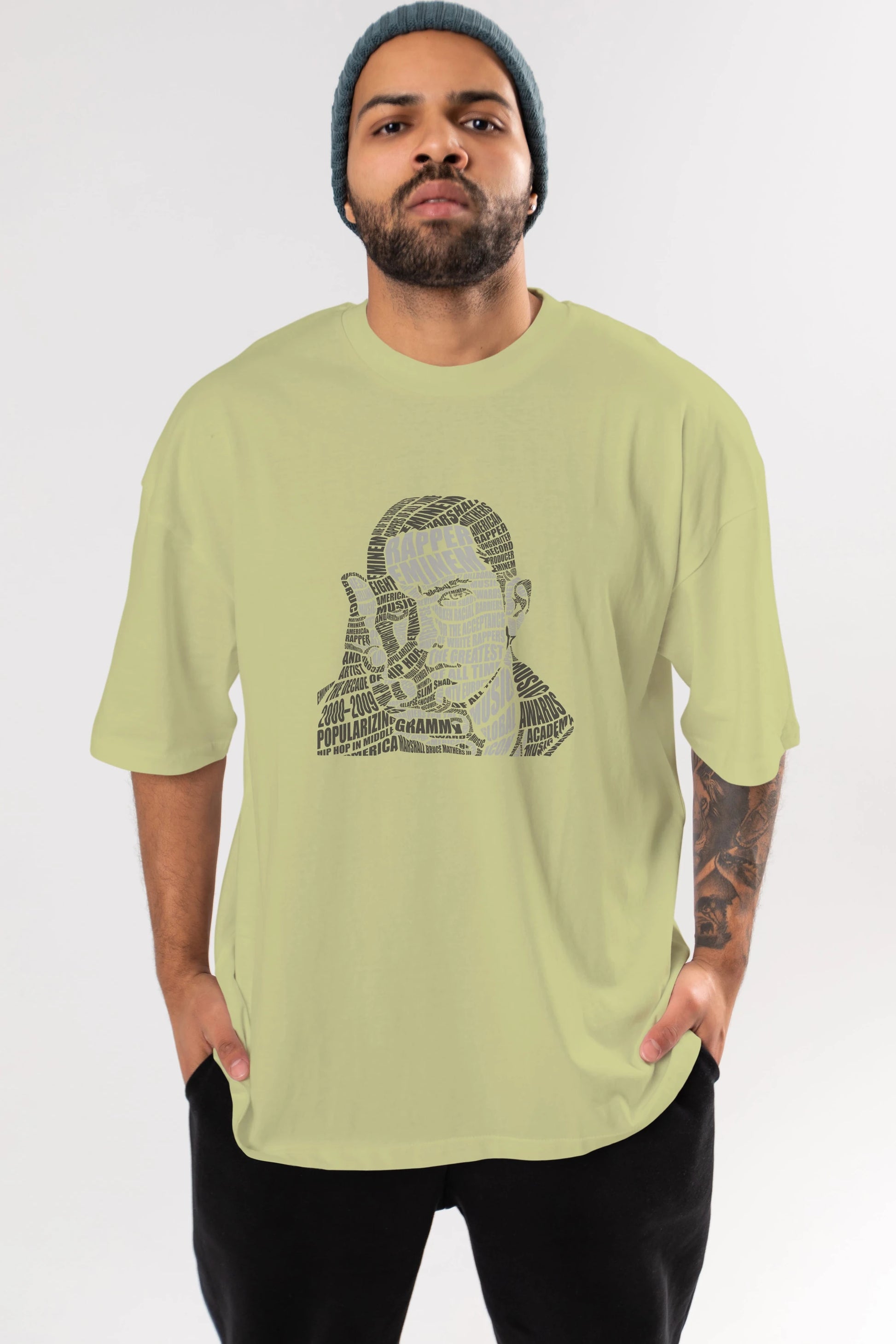Eminem Calligram Ön Baskılı Oversize t-shirt %100 pamuk Erkek Kadın Unisex