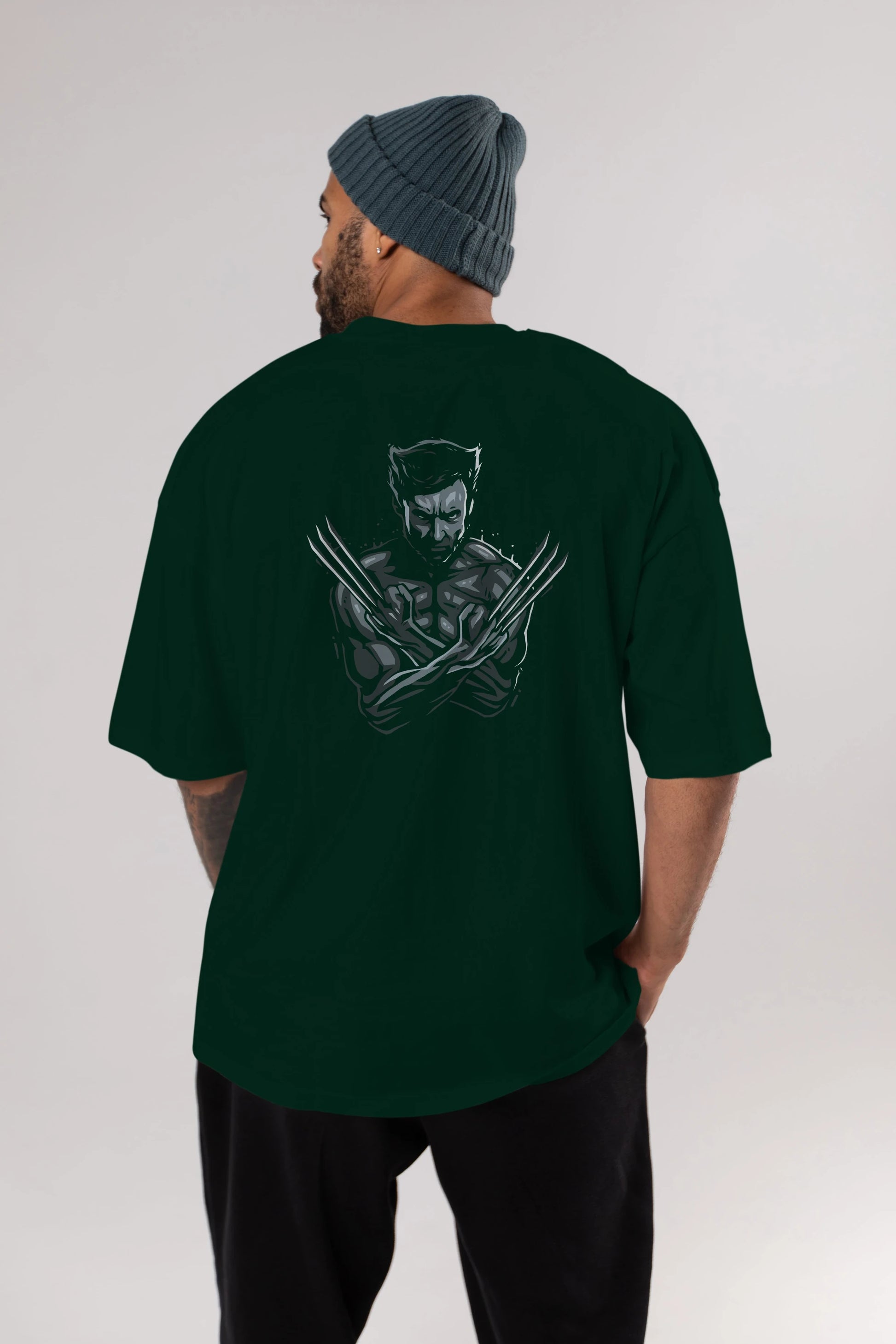 Wolverine Arka Baskılı Oversize t-shirt Erkek Kadın Unisex %100 Pamuk Bisiklet Yaka tişort