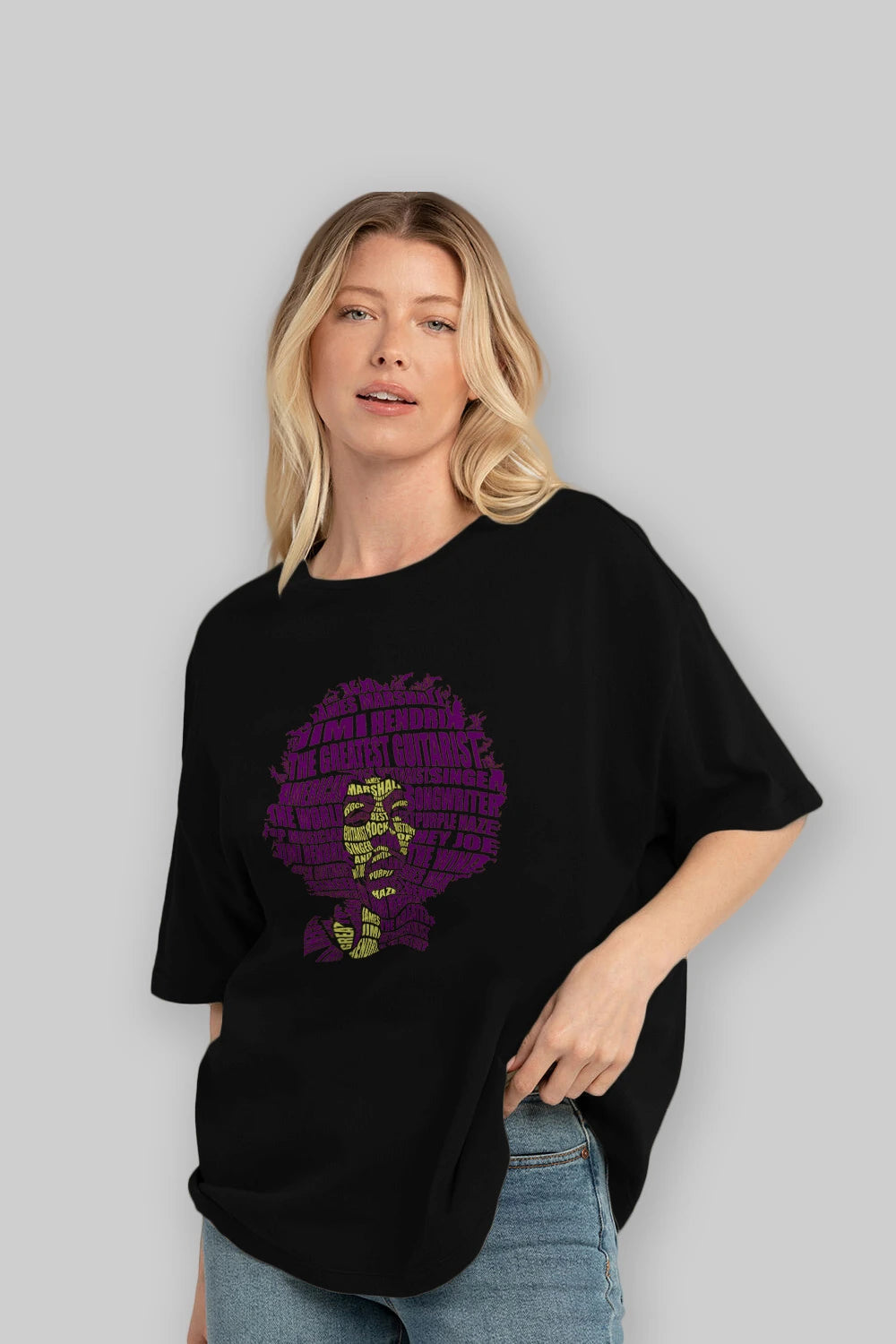 Jimmy Hendrix Calligram Ön Baskılı Oversize t-shirt %100 pamuk Erkek Kadın Unisex