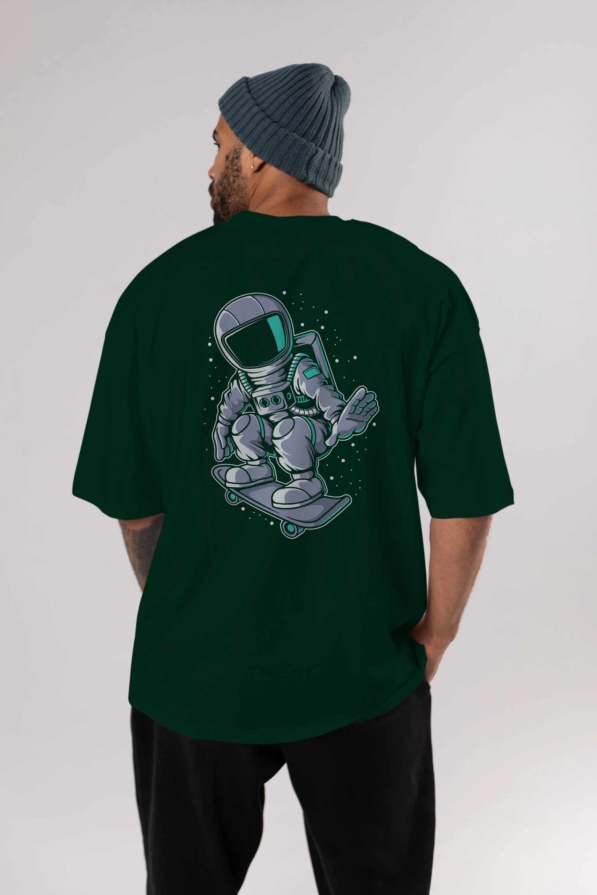 Astronaut Skater Arka Baskılı Oversize t-shirt Erkek Kadın Unisex