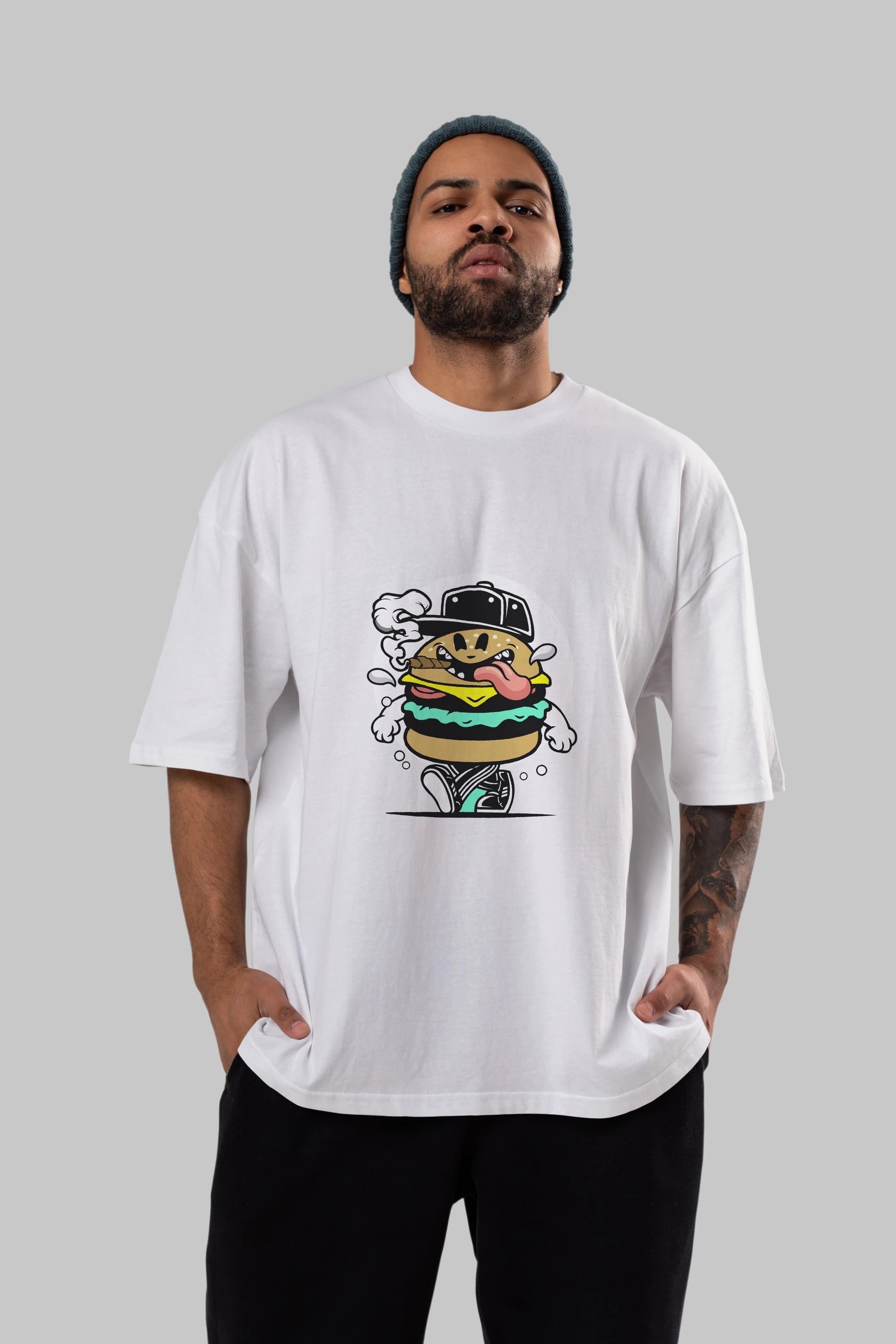 Burger Guy Ön Baskılı Oversize t-shirt Erkek Kadın Unisex %100 Pamuk tişort