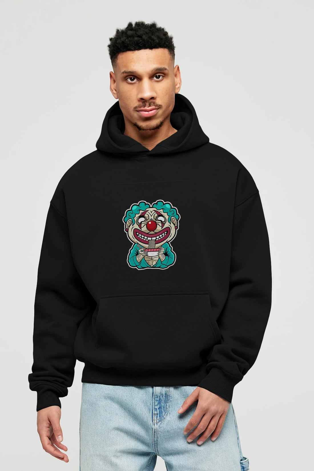 Clown Ramen Ön Baskılı Hoodie Oversize Kapüşonlu Sweatshirt Erkek Kadın Unisex