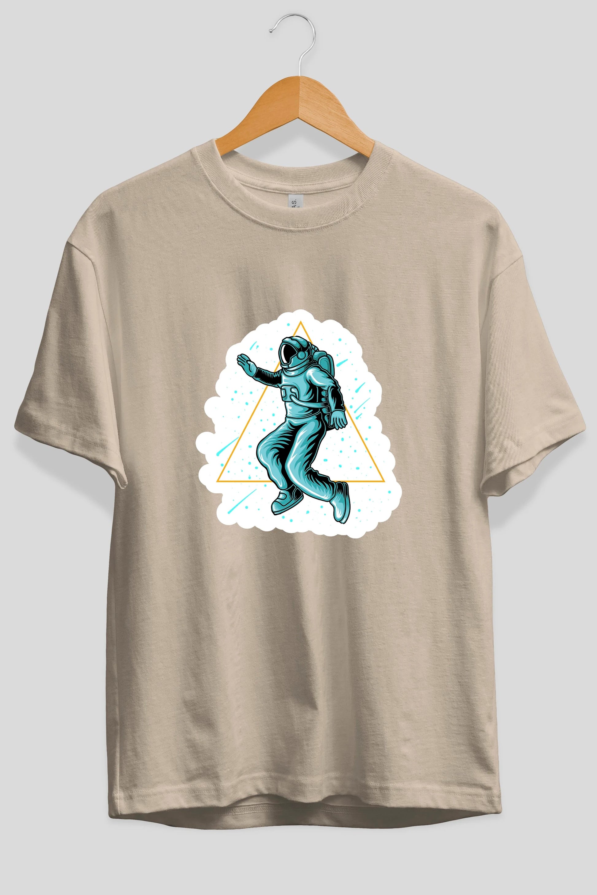 Astronaut Starry Triangle Sticker Ön Baskılı Oversize t-shirt Erkek Kadın Unisex