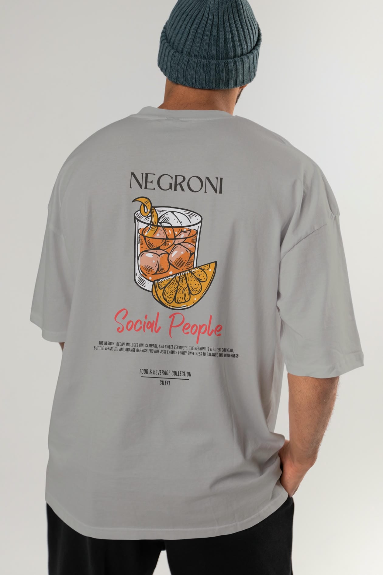 Negroni Kokteyl Serisi Baskılı Oversize t-shirt Erkek Kadın Unisex %100 Pamuk Bisiklet Yaka tişort