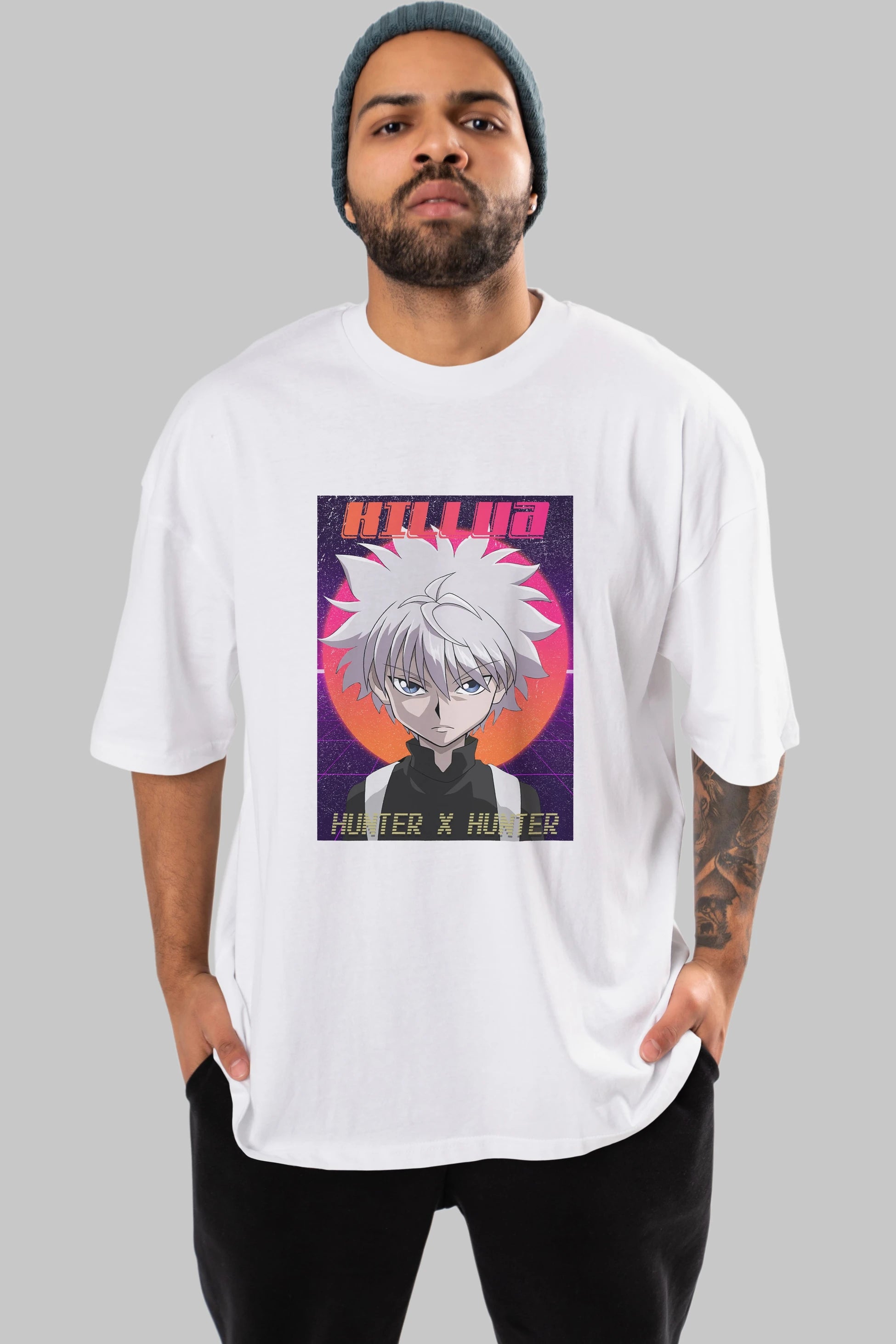 Killua Zoldyck 12 1 Anime Ön Baskılı Oversize t-shirt %100 pamuk Erkek Kadın Unisex