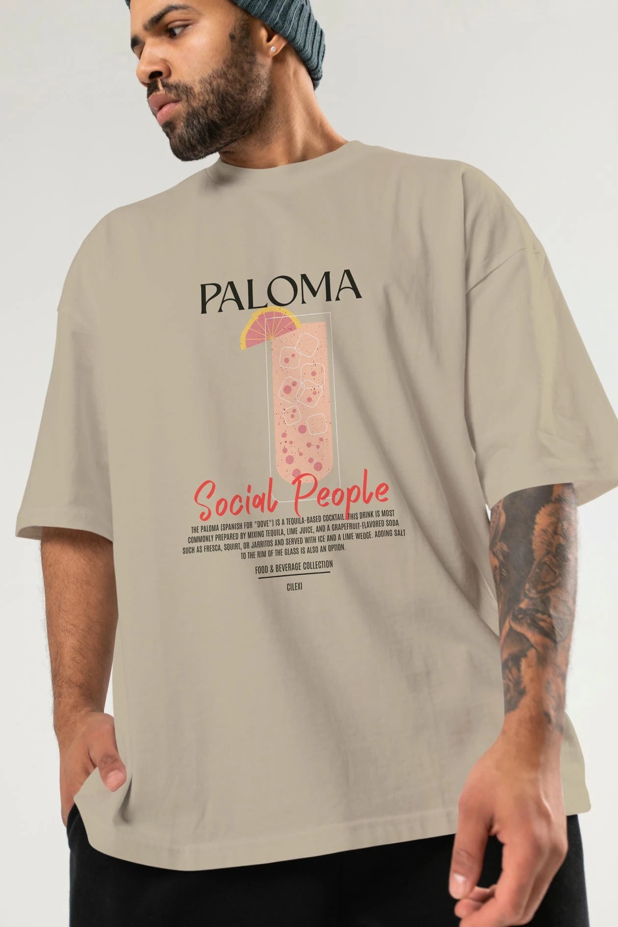 Paloma Kokteyl Serisi ön Baskılı Oversize t-shirt Erkek Kadın %100 Pamuk Bisiklet Yaka tişort
