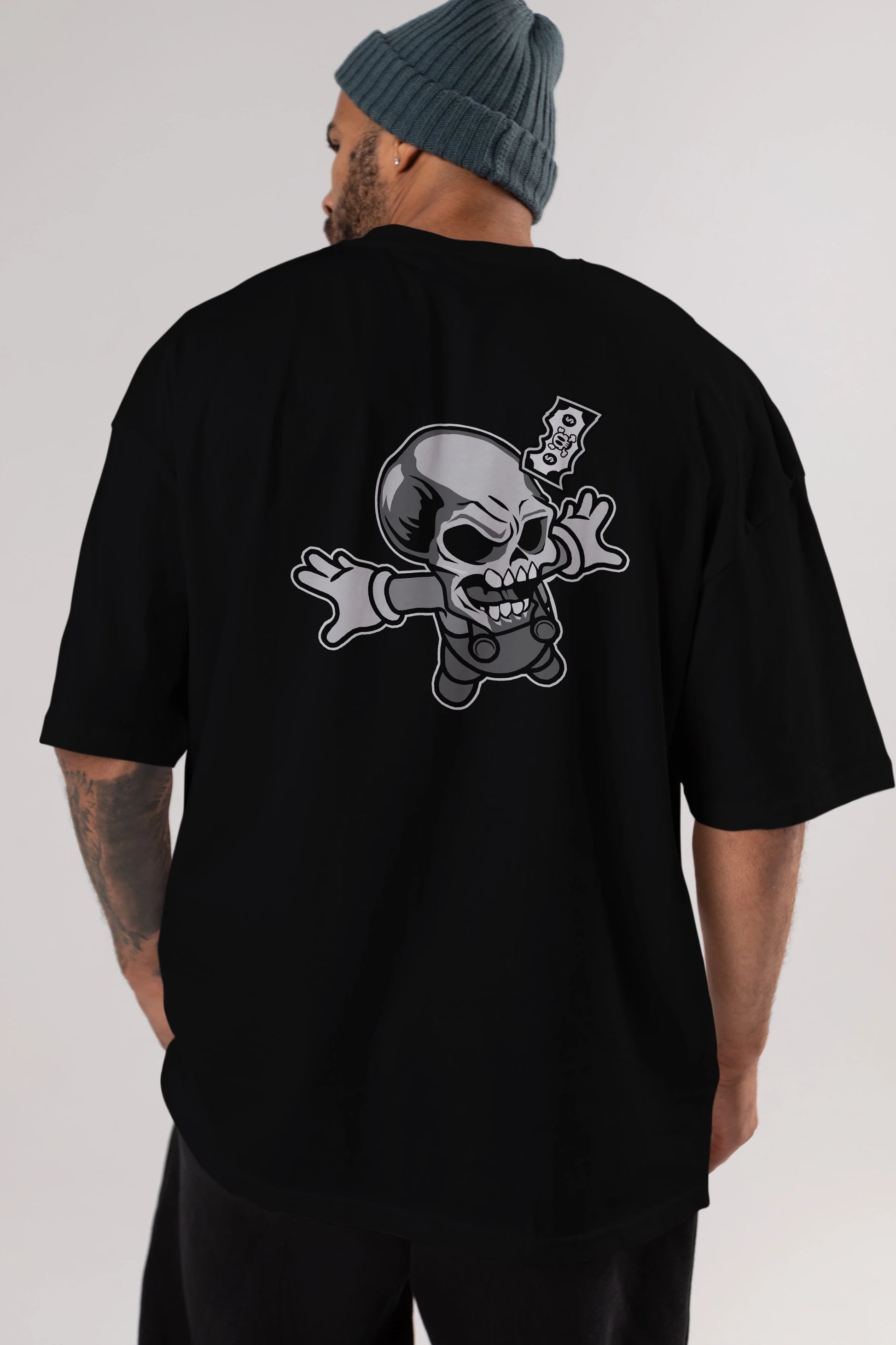 Skull Drowning Arka Baskılı Oversize t-shirt Erkek Kadın Unisex %100 Pamuk tişort