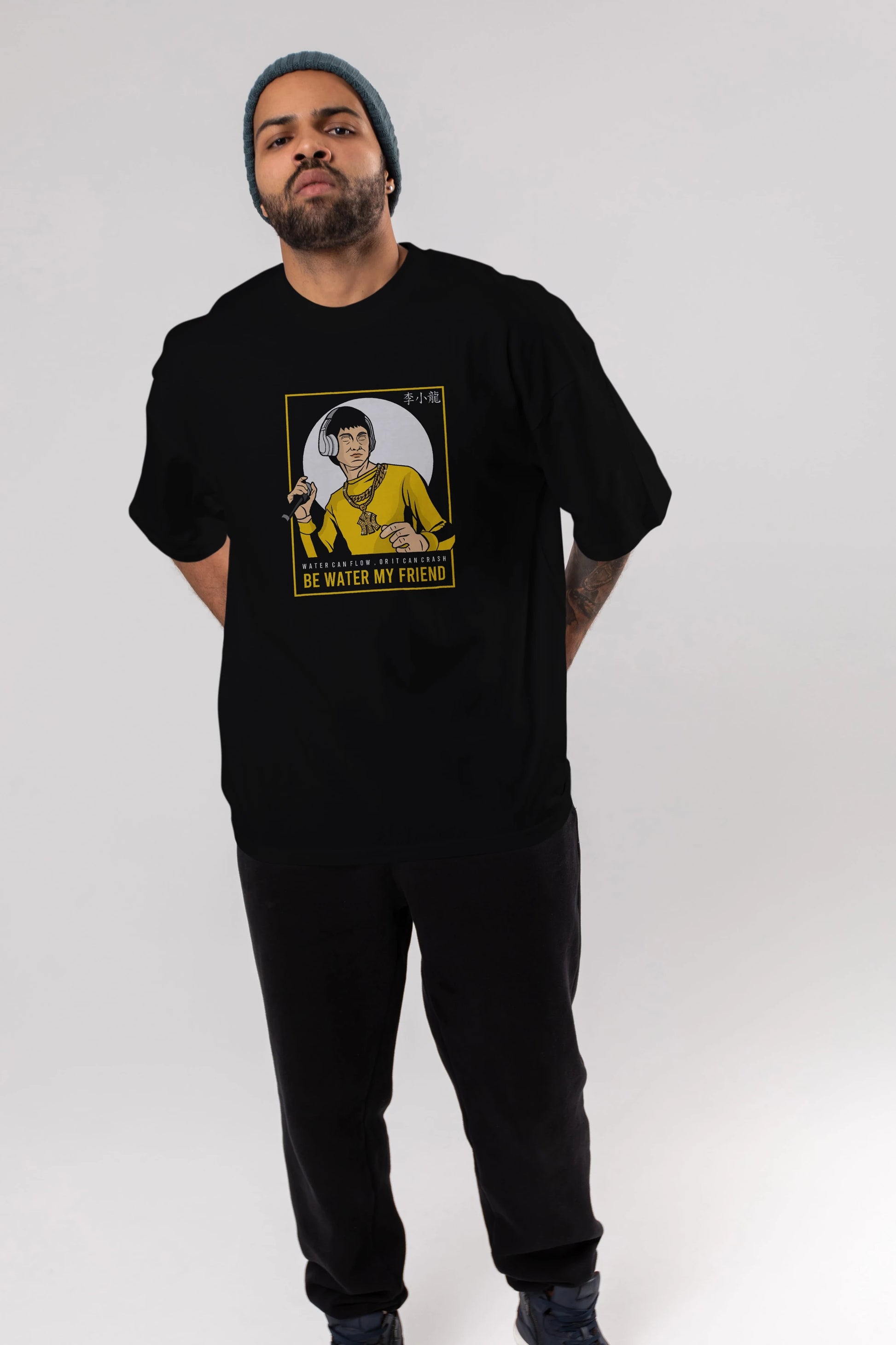 Bruce Lee Rapper Ön Baskılı Oversize t-shirt Erkek Kadın Unisex %100 Pamuk tişort