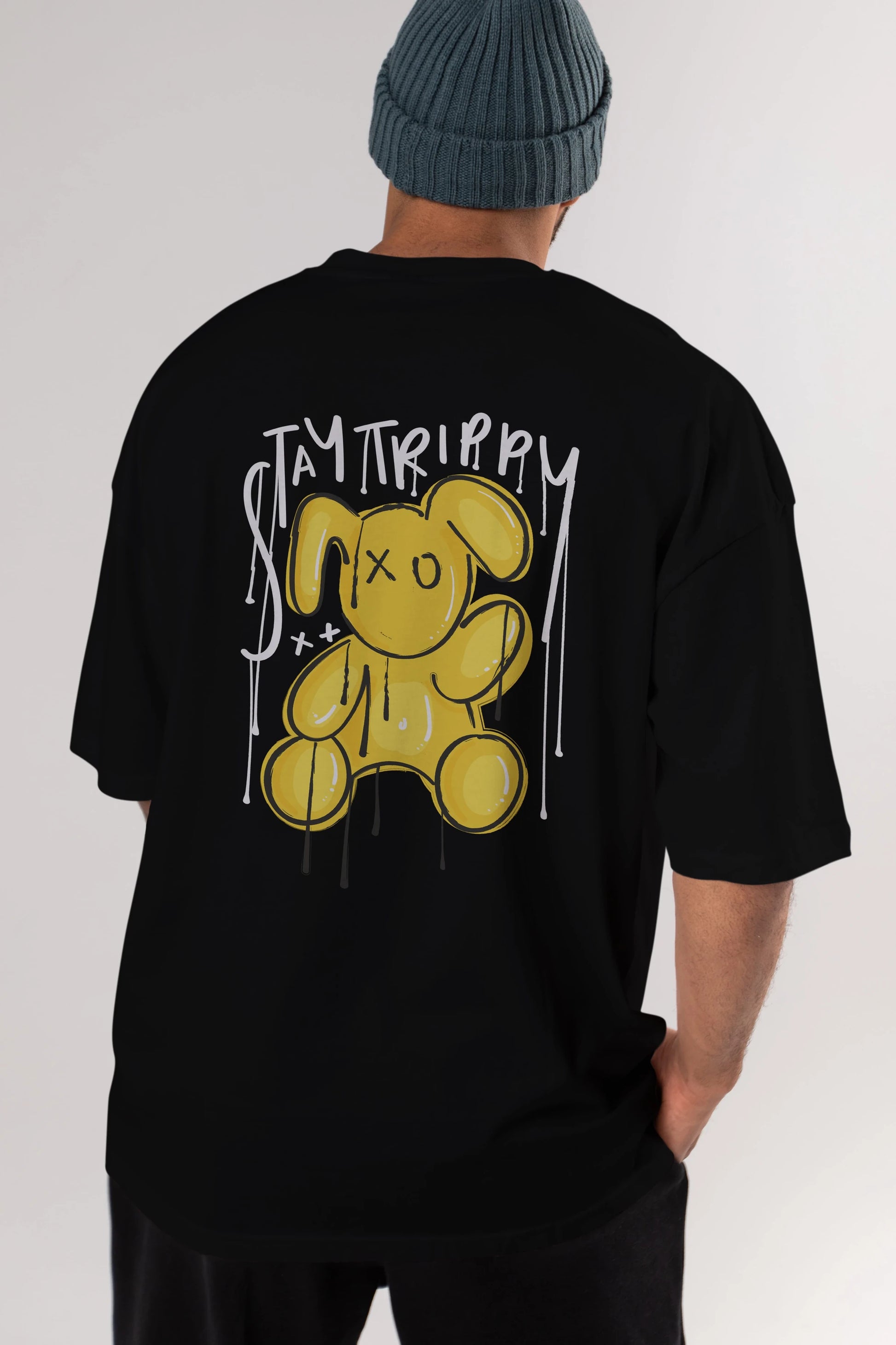 Stay Trippy Bear Arka Baskılı Oversize t-shirt Erkek Kadın Unisex