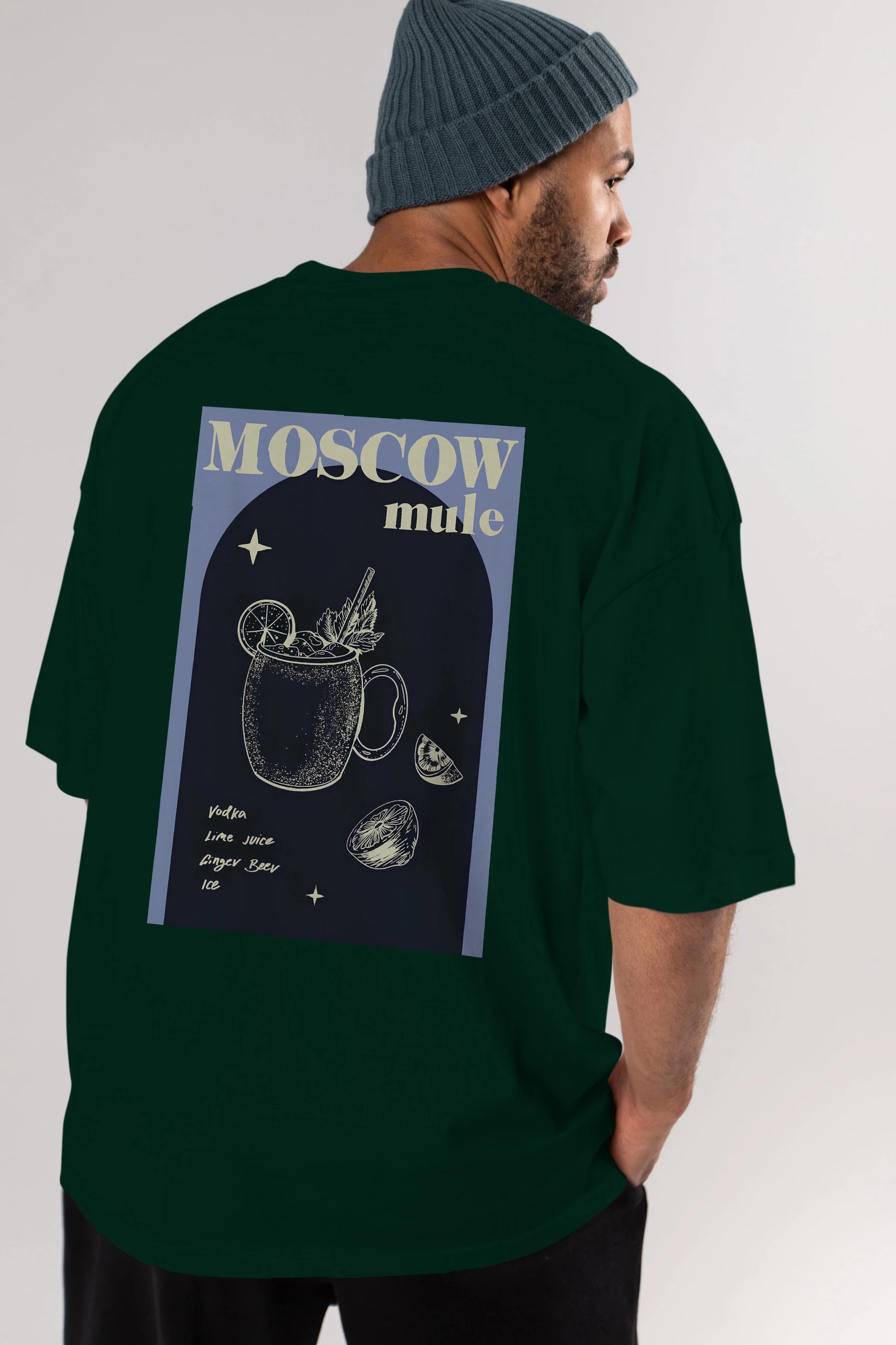 Moscow Mule Arka Baskılı Oversize t-shirt Erkek Kadın Unisex %100 Pamuk Bisiklet Yaka tişort