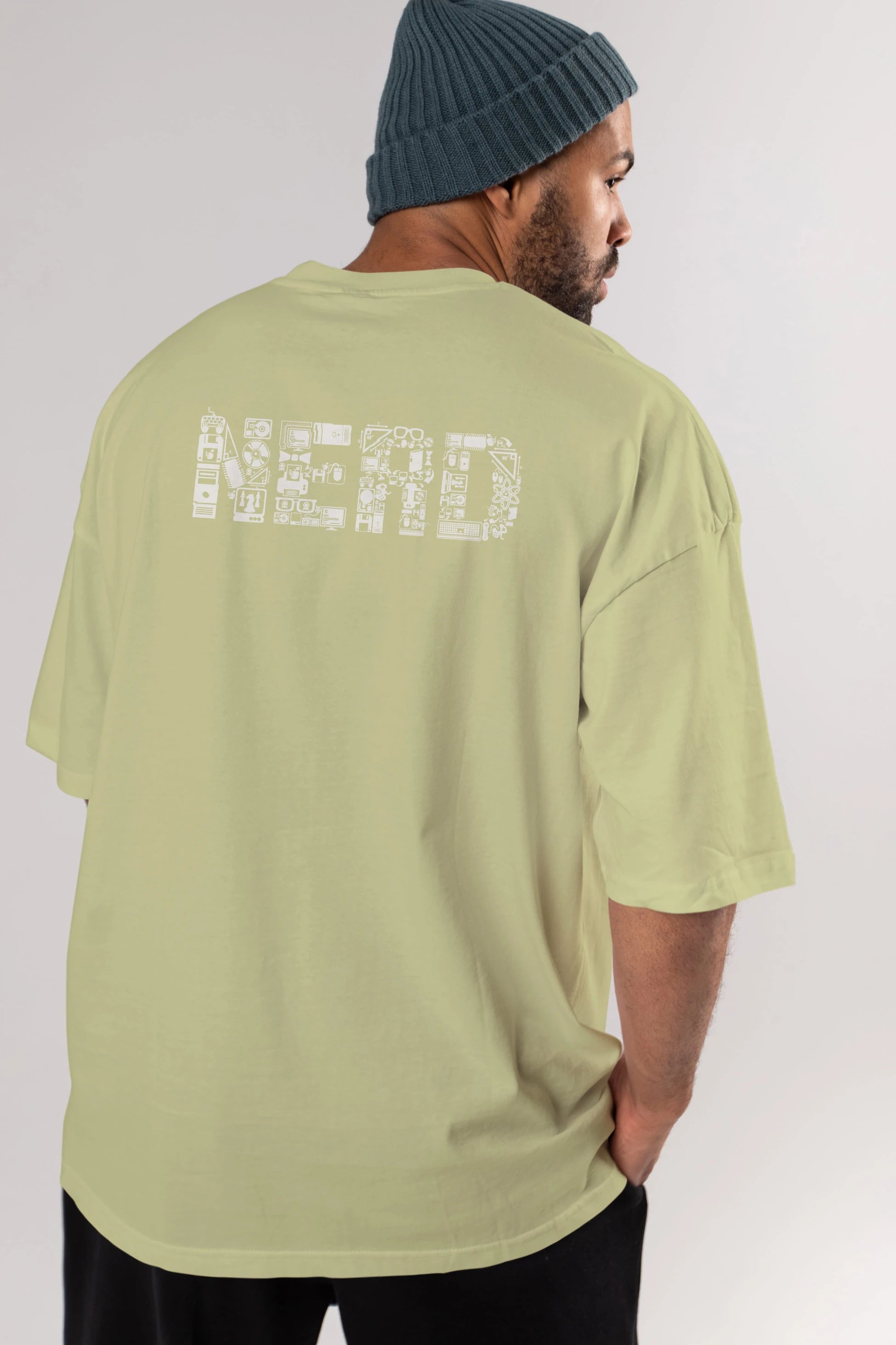 NERD Arka Baskılı Oversize t-shirt %100 pamuk Erkek Kadın Unisex