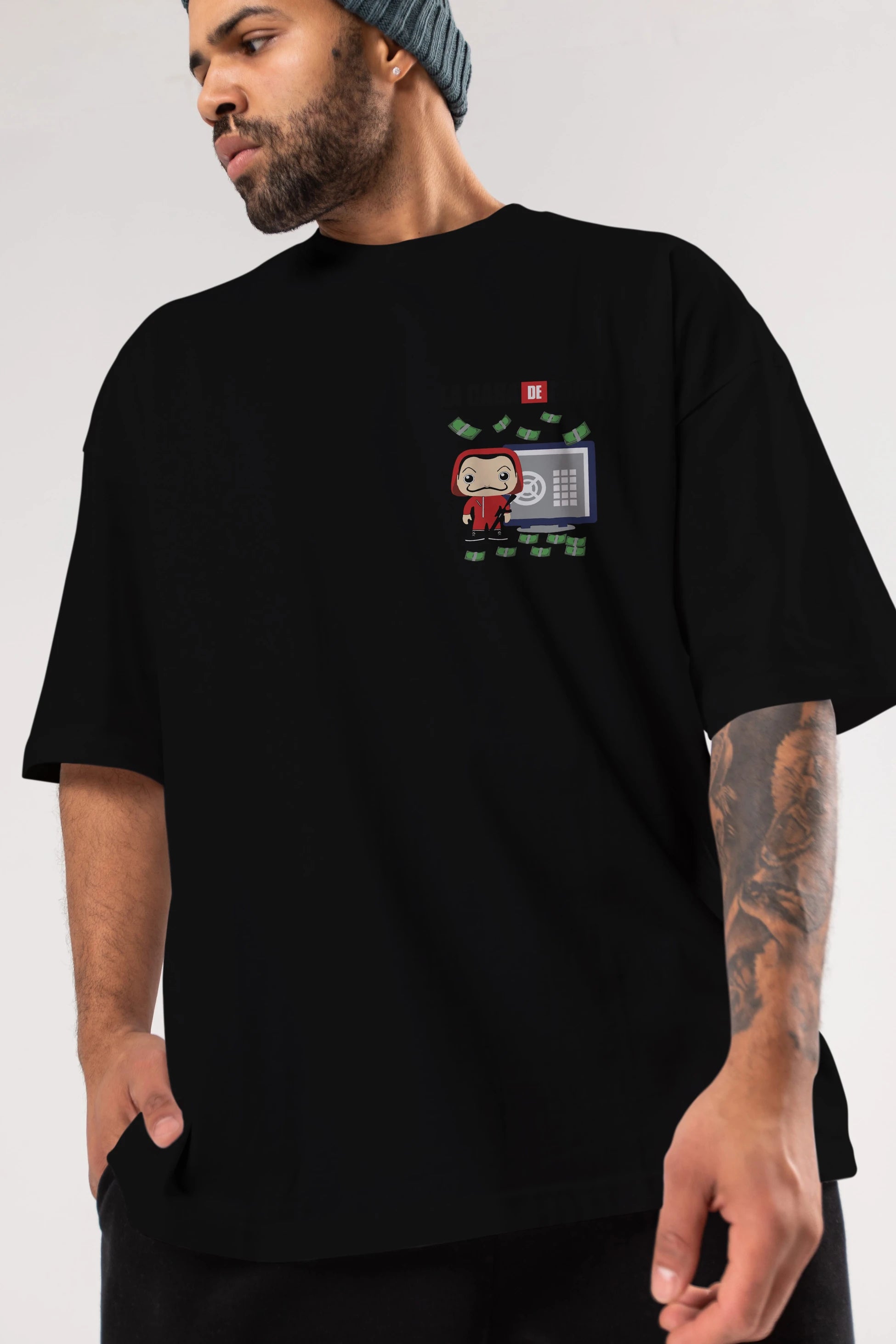 La Casa De Papel (4) Ön Sol Baskılı Oversize t-shirt Erkek Kadın Unisex %100 Pamuk Bisiklet Yaka tişort