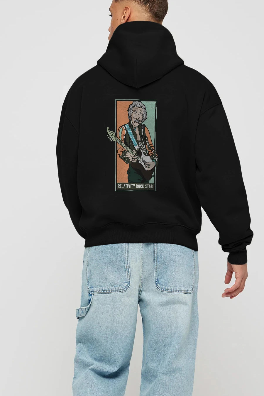 Jimmy Einstein Arka Baskılı Hoodie Oversize Kapüşonlu Sweatshirt Erkek Kadın Unisex
