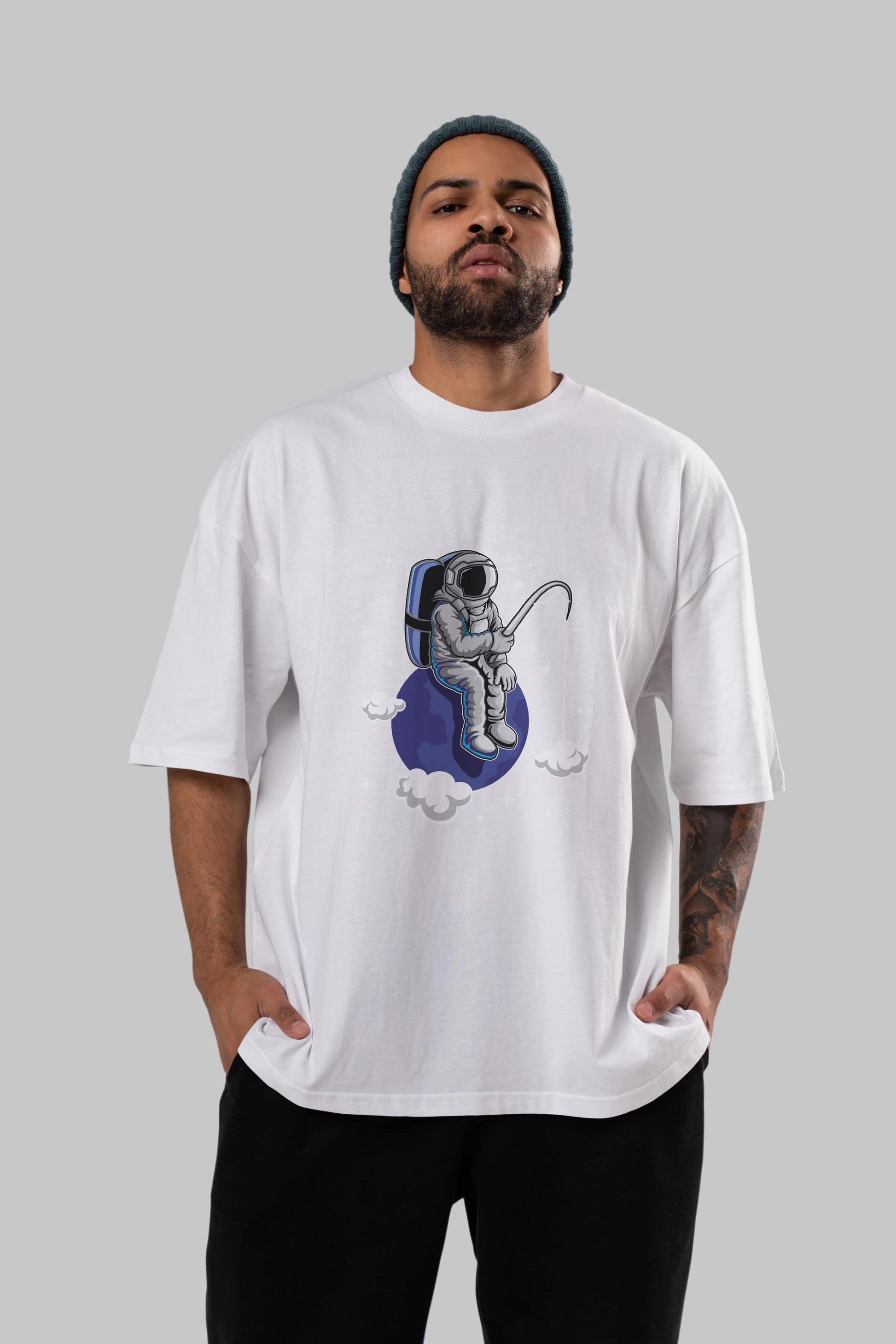 Astronaut Fishing (2) Ön Baskılı Oversize t-shirt Erkek Kadın Unisex