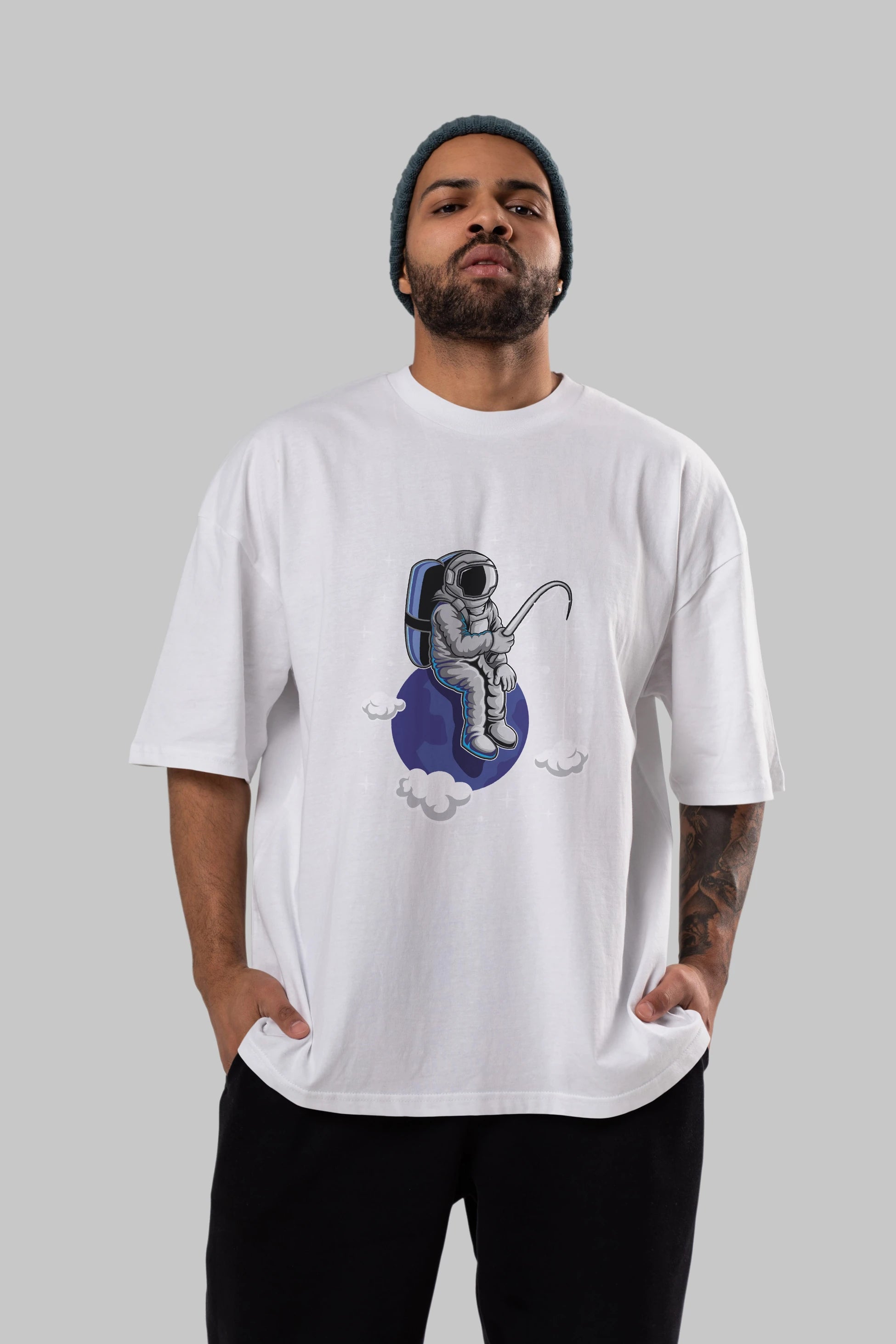 Astronaut Fishing (2) Ön Baskılı Oversize t-shirt Erkek Kadın Unisex