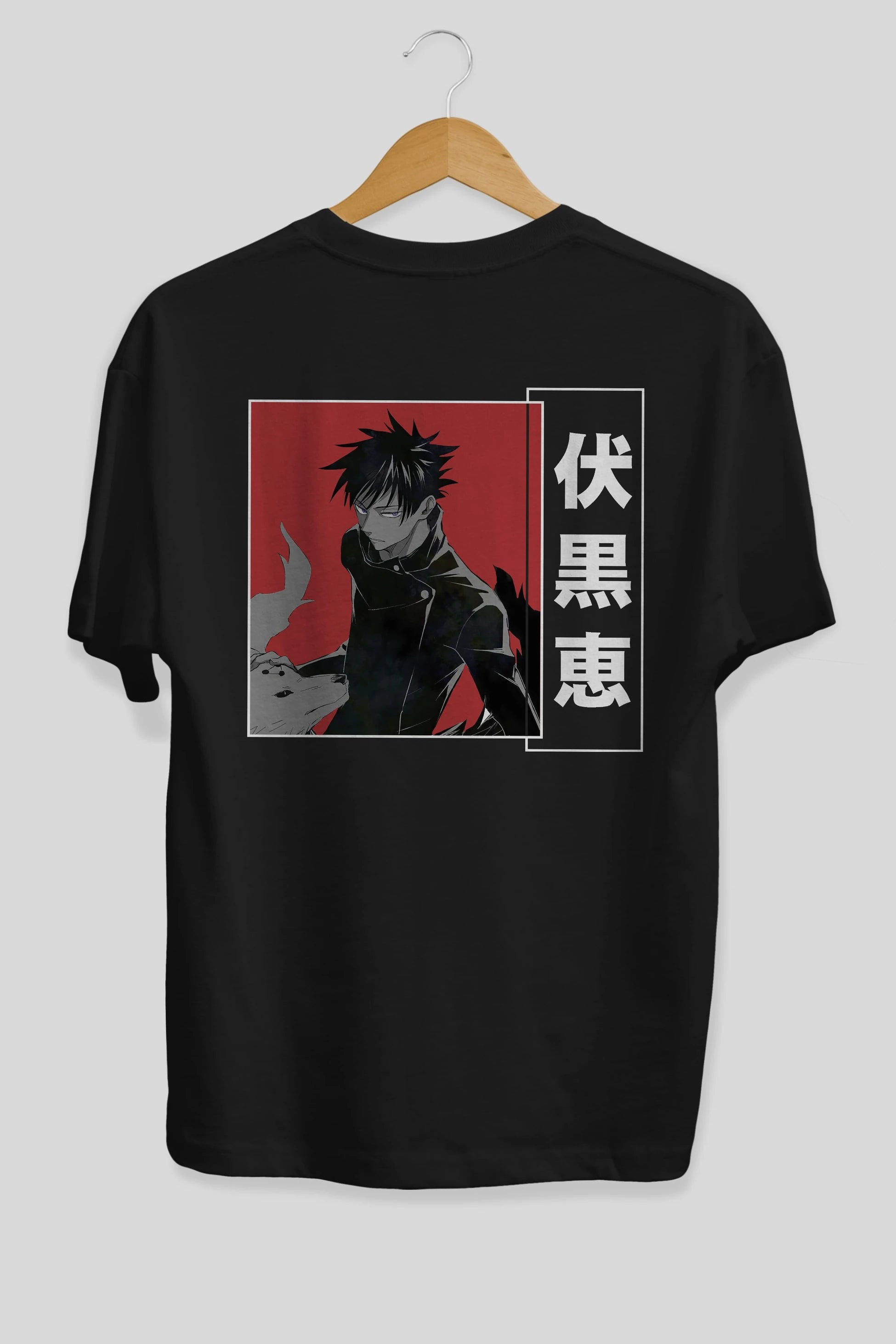 Megumi Fushiguro Anime Arka Baskılı Oversize t-shirt Erkek Kadın Unisex