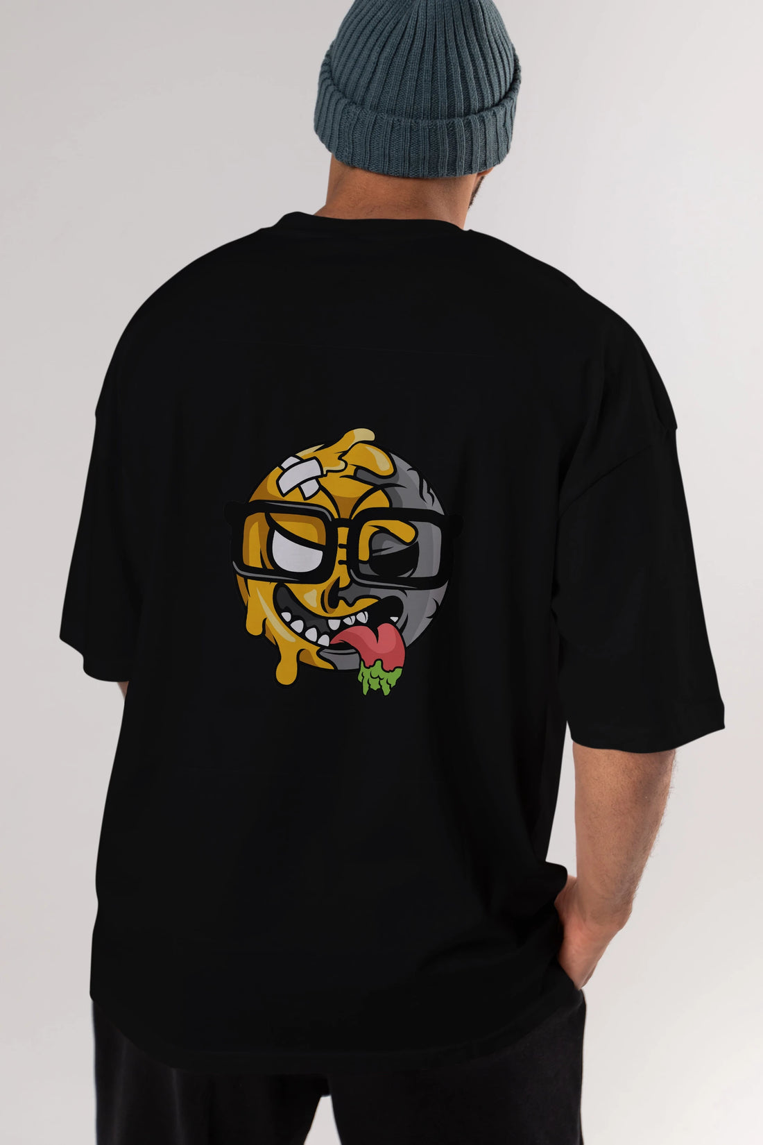 Smiley Nerd Arka Baskılı Oversize t-shirt Erkek Kadın Unisex %100 Pamuk tişort
