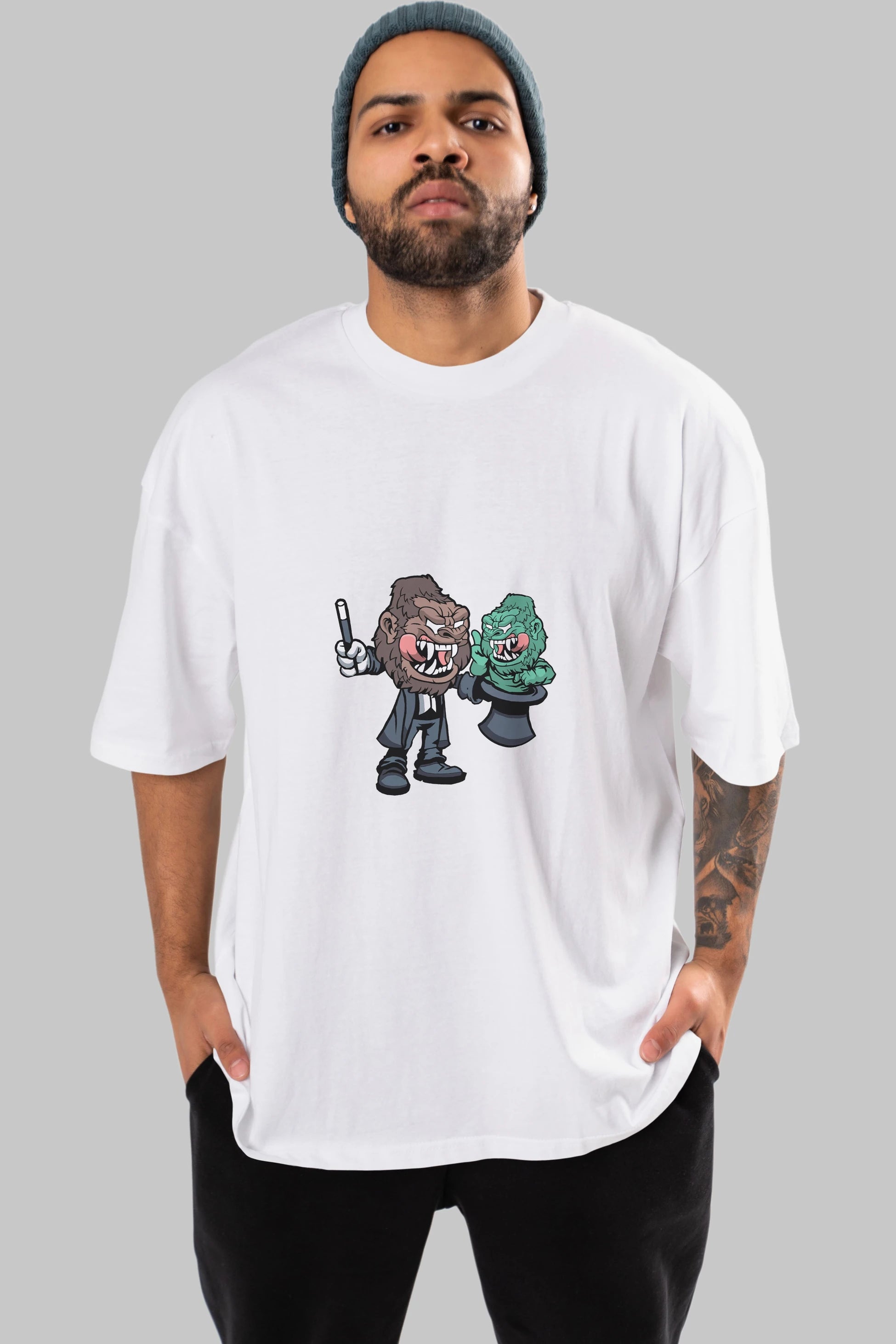 Gorilla Magician Ön Baskılı Oversize t-shirt Erkek Kadın Unisex %100 Pamuk tişort