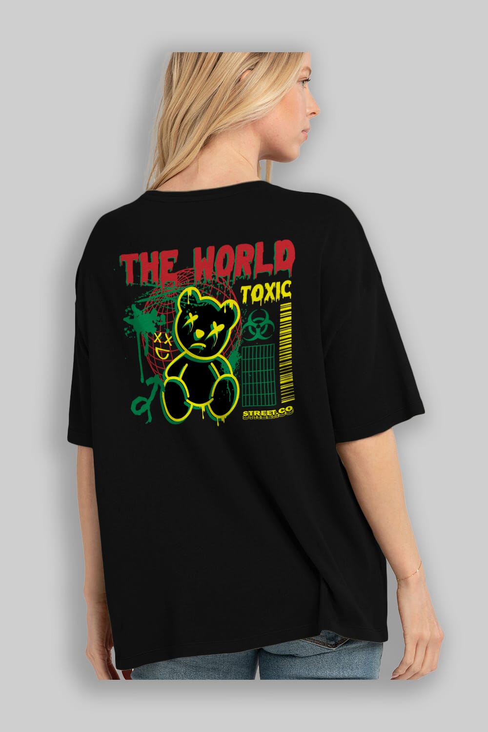The World Toxic Bear Arka Baskılı Oversize t-shirt Erkek Kadın Unisex