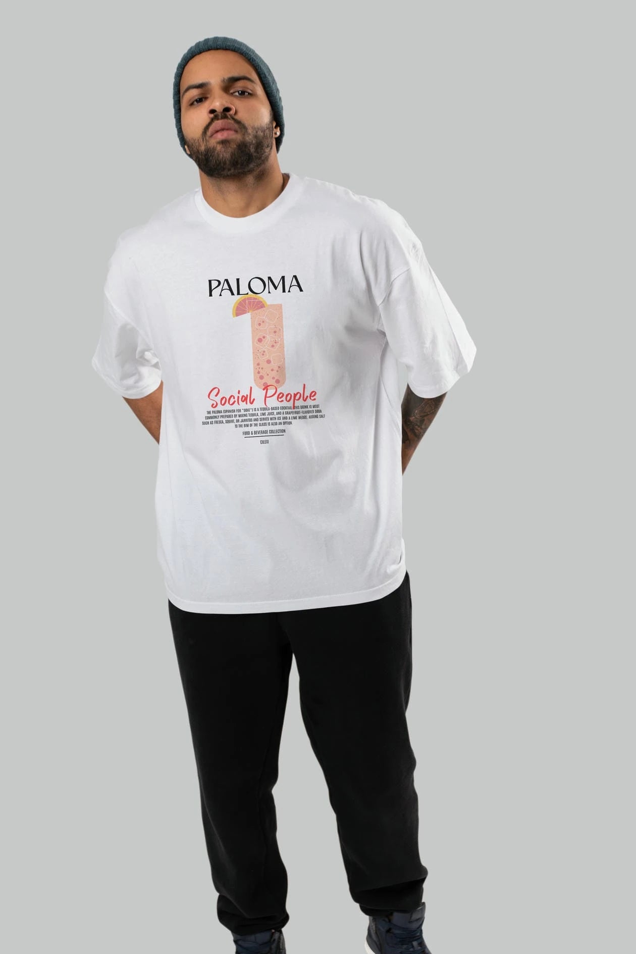 Paloma Kokteyl Serisi ön Baskılı Oversize t-shirt Erkek Kadın %100 Pamuk Bisiklet Yaka tişort