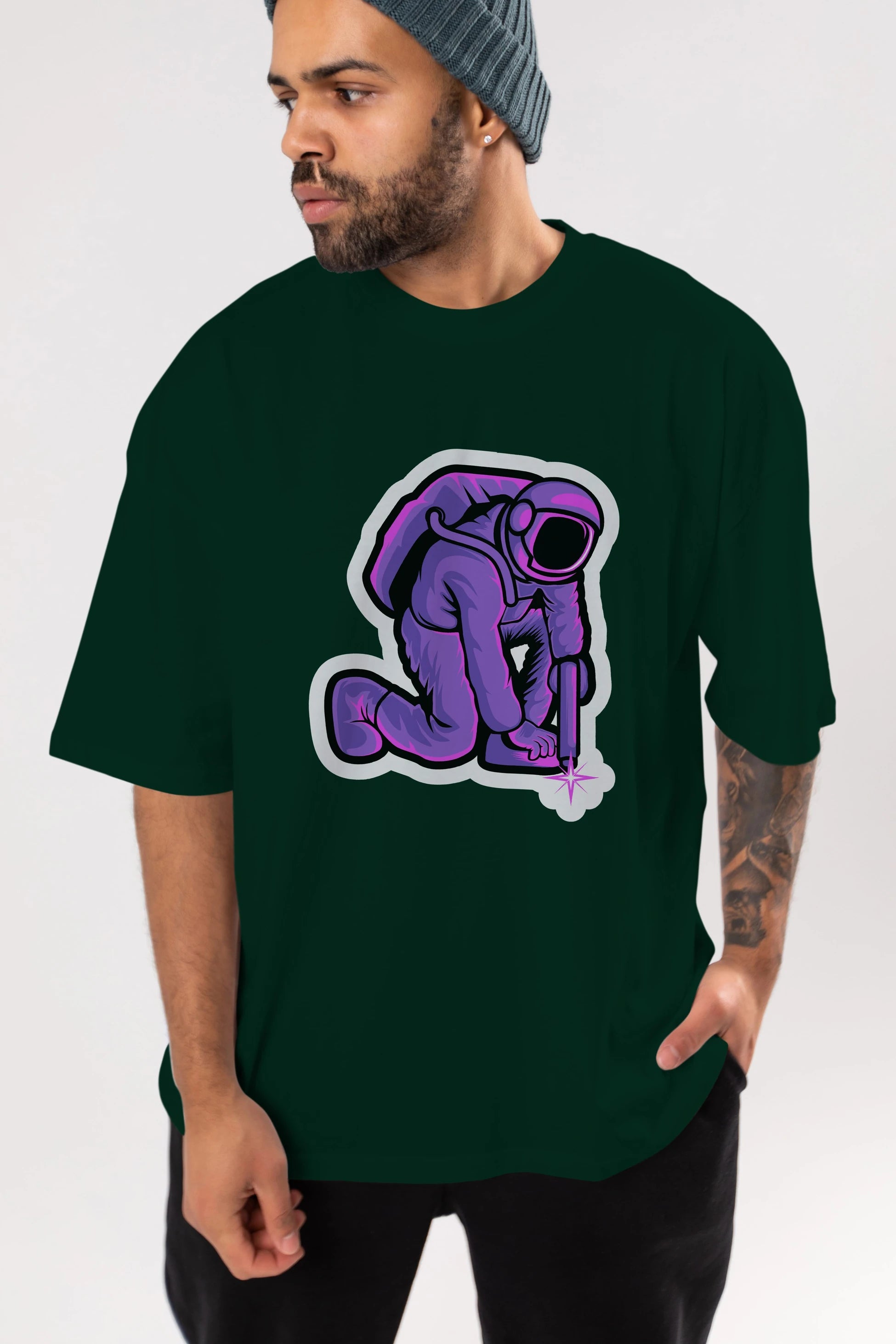 Welding in Space Sticker Ön Baskılı Oversize t-shirt Erkek Kadın Unisex