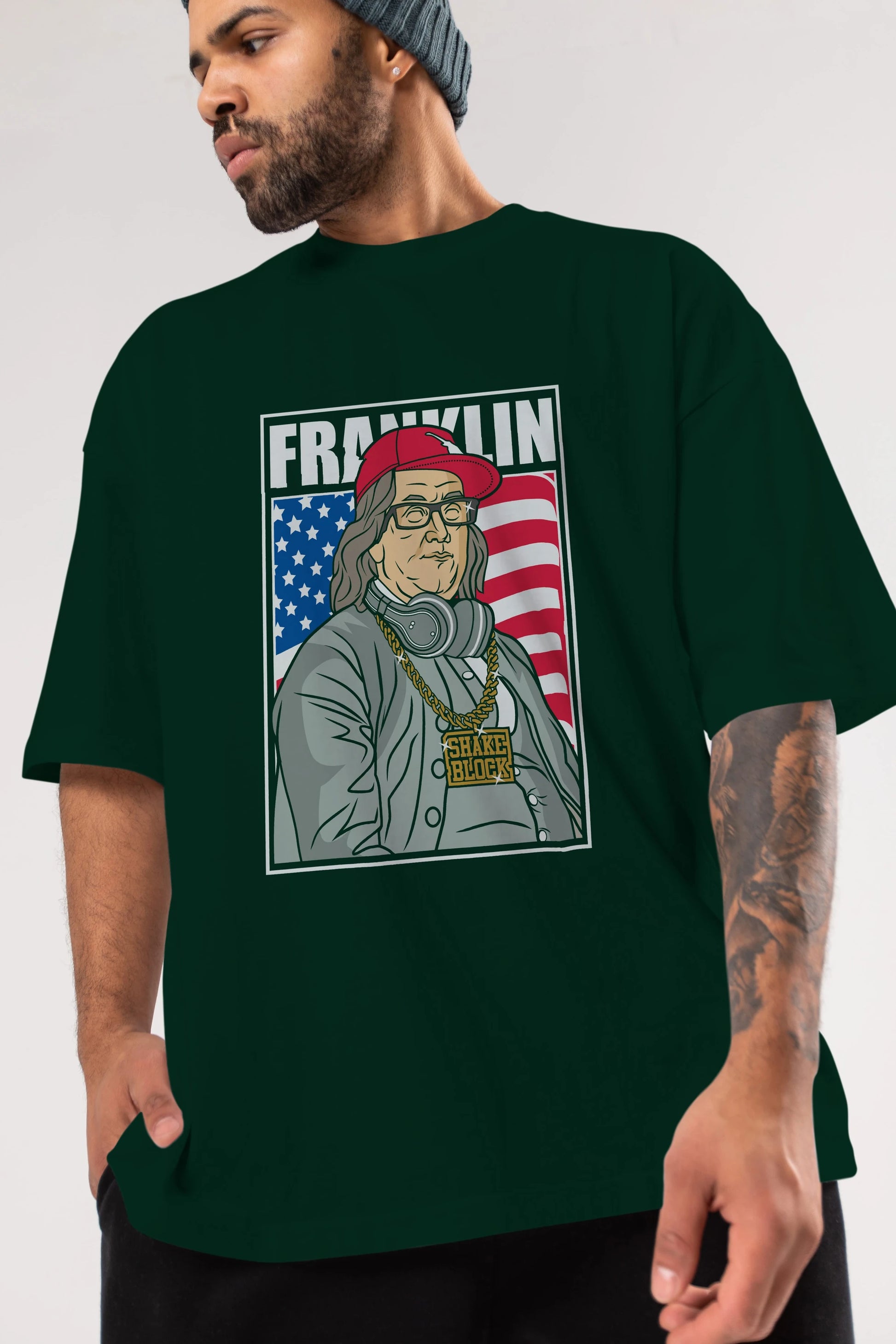 Franklin Rapper Ön Baskılı Oversize t-shirt Erkek Kadın Unisex %100 Pamuk tişort