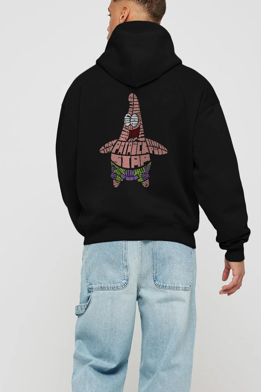 Patrick Star Arka Baskılı Hoodie Oversize Kapüşonlu Sweatshirt Erkek Kadın Unisex