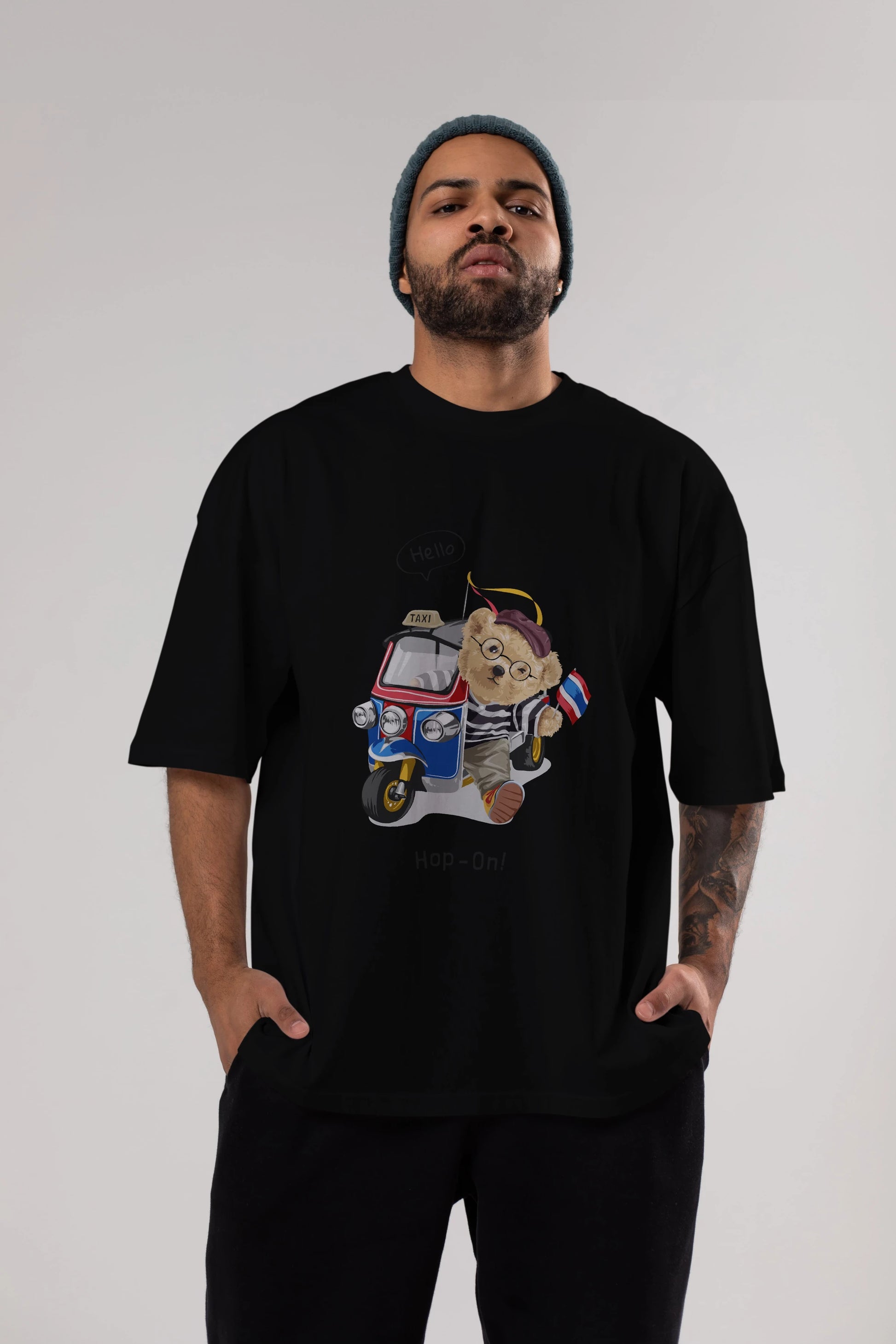 Teddy Bear Hop-On Ön Baskılı Oversize t-shirt Erkek Kadın Unisex %100 Pamuk