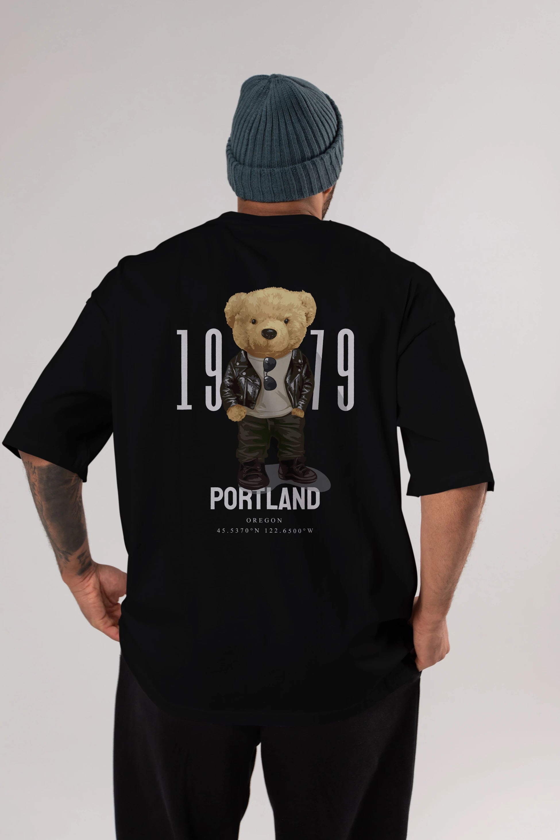 Teddy Bear Portland Arka Baskılı Oversize t-shirt Erkek Kadın Unisex %100 Pamuk