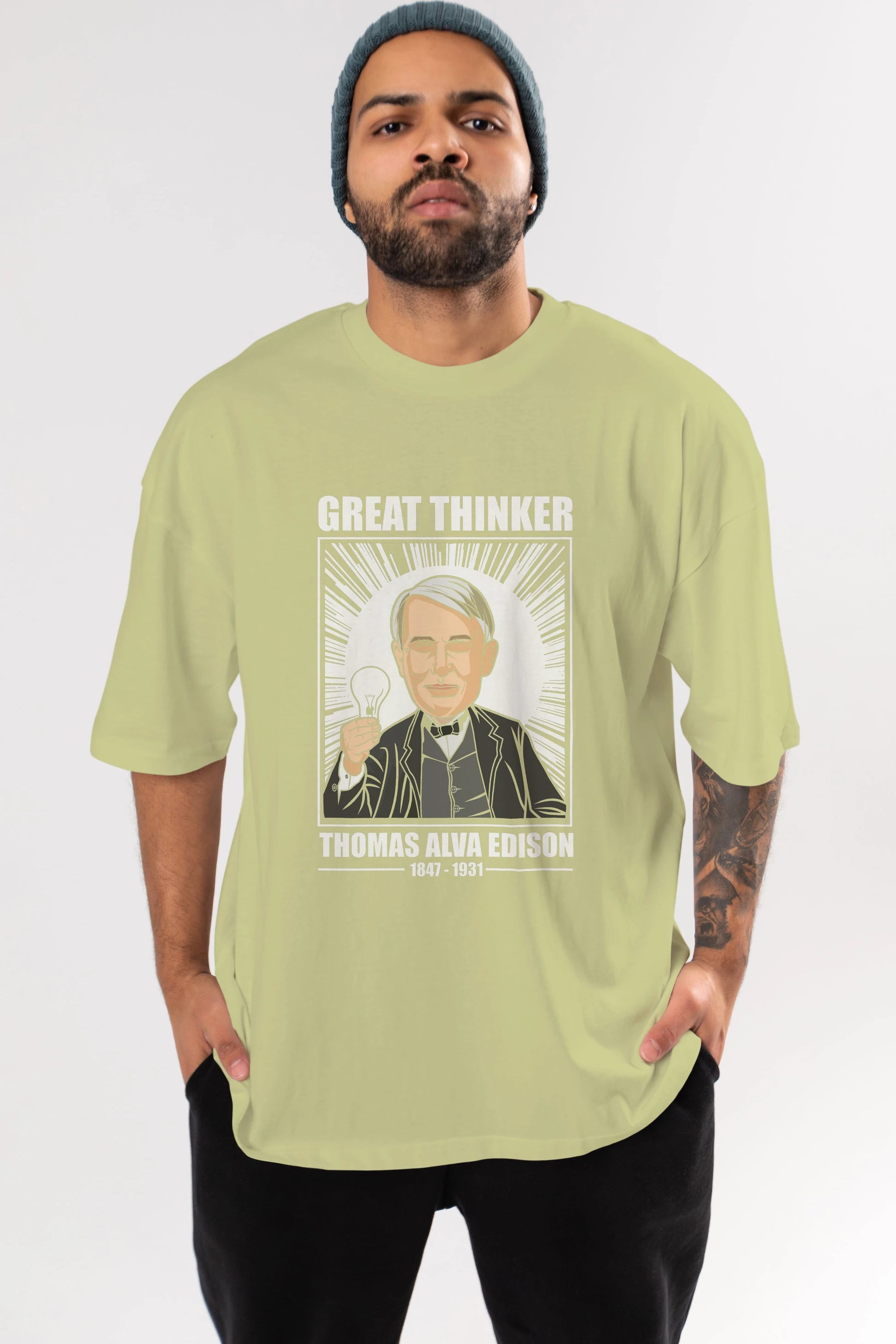 Thomas Alfa Edison Ön Baskılı Oversize t-shirt Erkek Kadın Unisex %100 Pamuk tişort