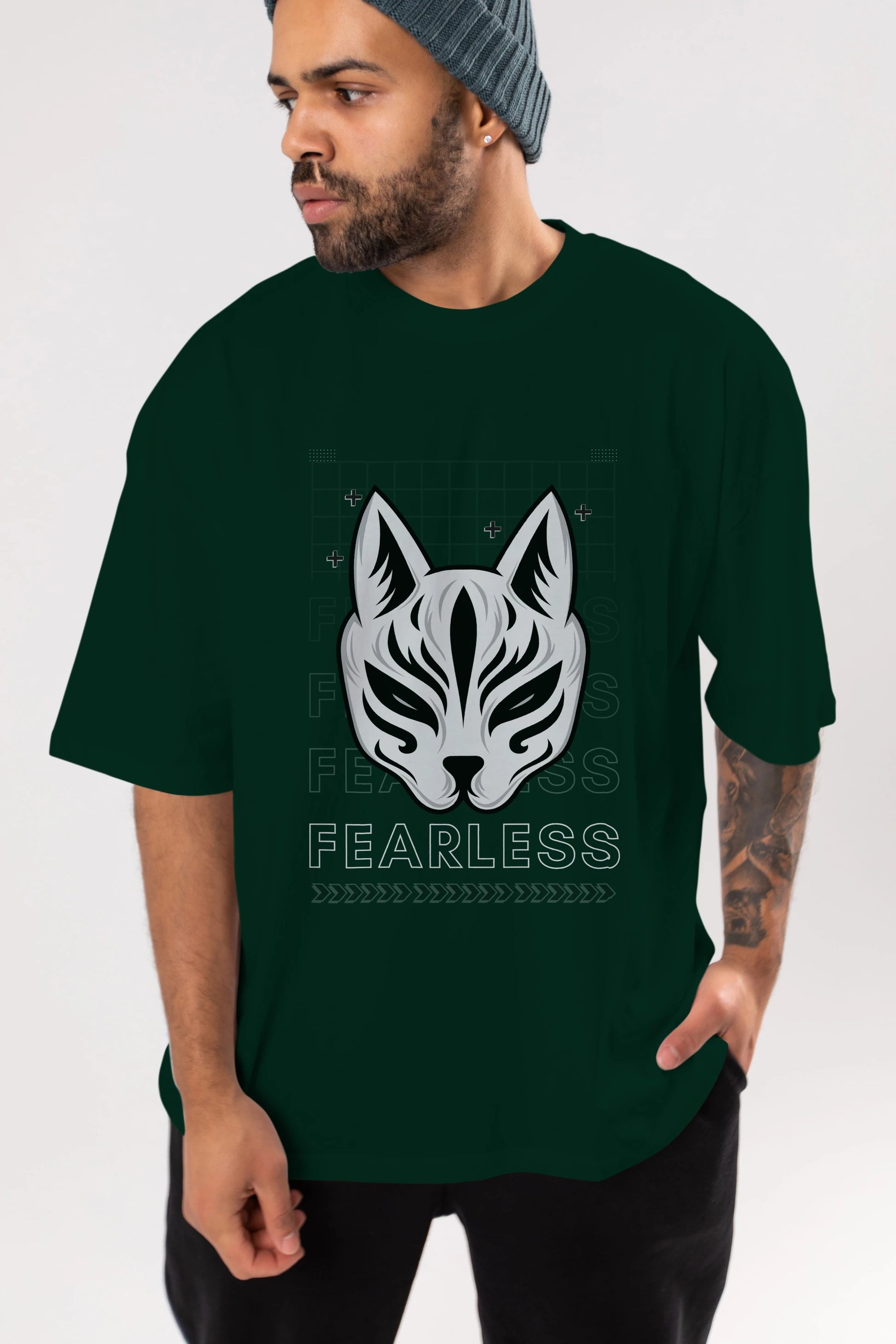 Fearless Yazılı Ön Baskılı Oversize t-shirt Erkek Kadın Unisex