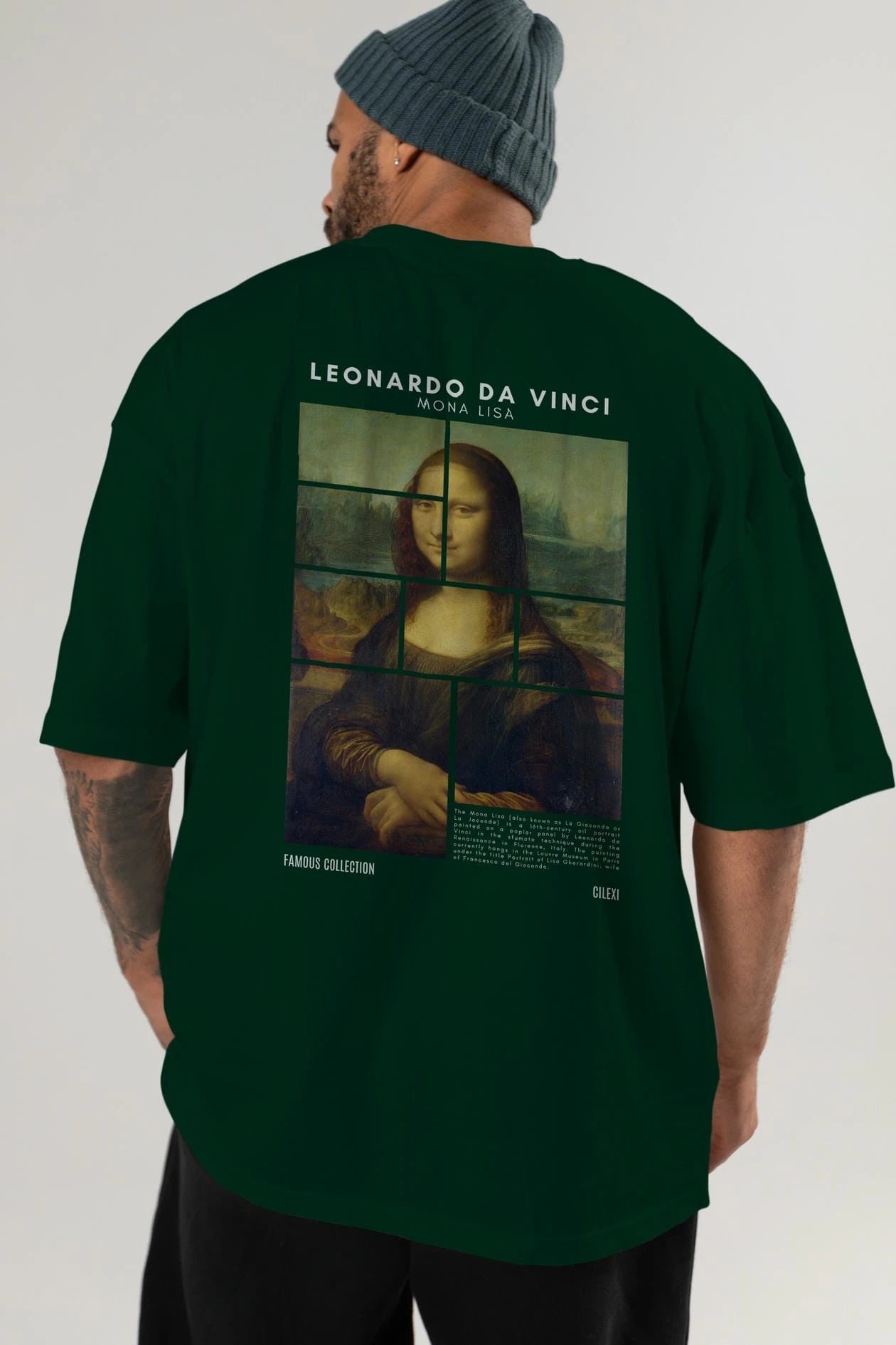 Leonardo Da Vinci Mona Lisa Arka Baskılı Oversize t-shirt Erkek Kadın Bisiklet Yaka Pamuk tişort