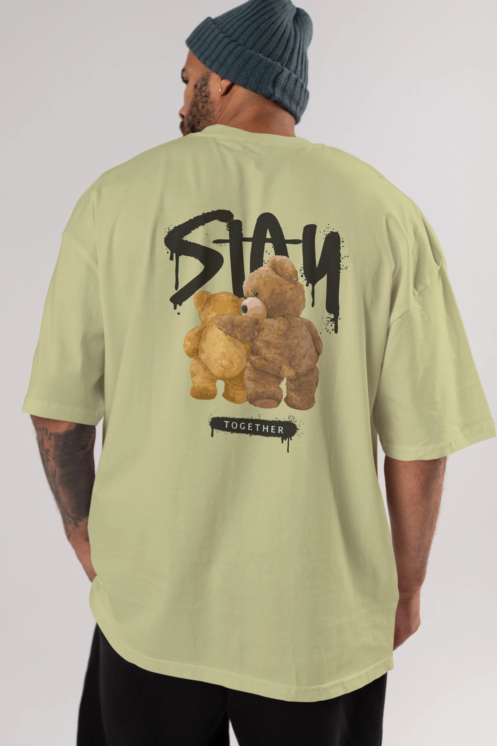 Stay Together Bear Arka Baskılı Oversize t-shirt Erkek Kadın Unisex