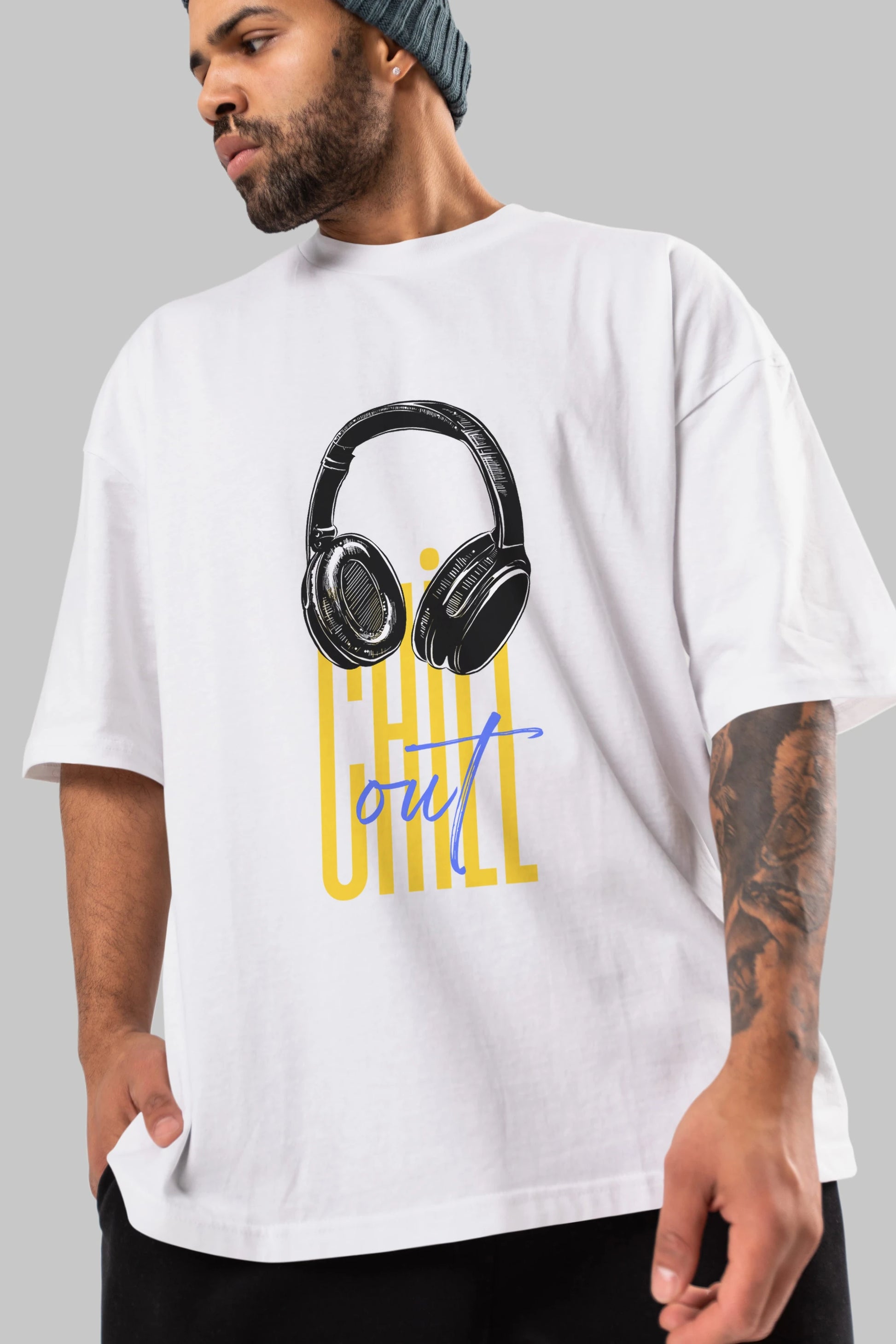 Chill Out Yazılı Ön Baskılı Oversize t-shirt Erkek Kadın Unisex