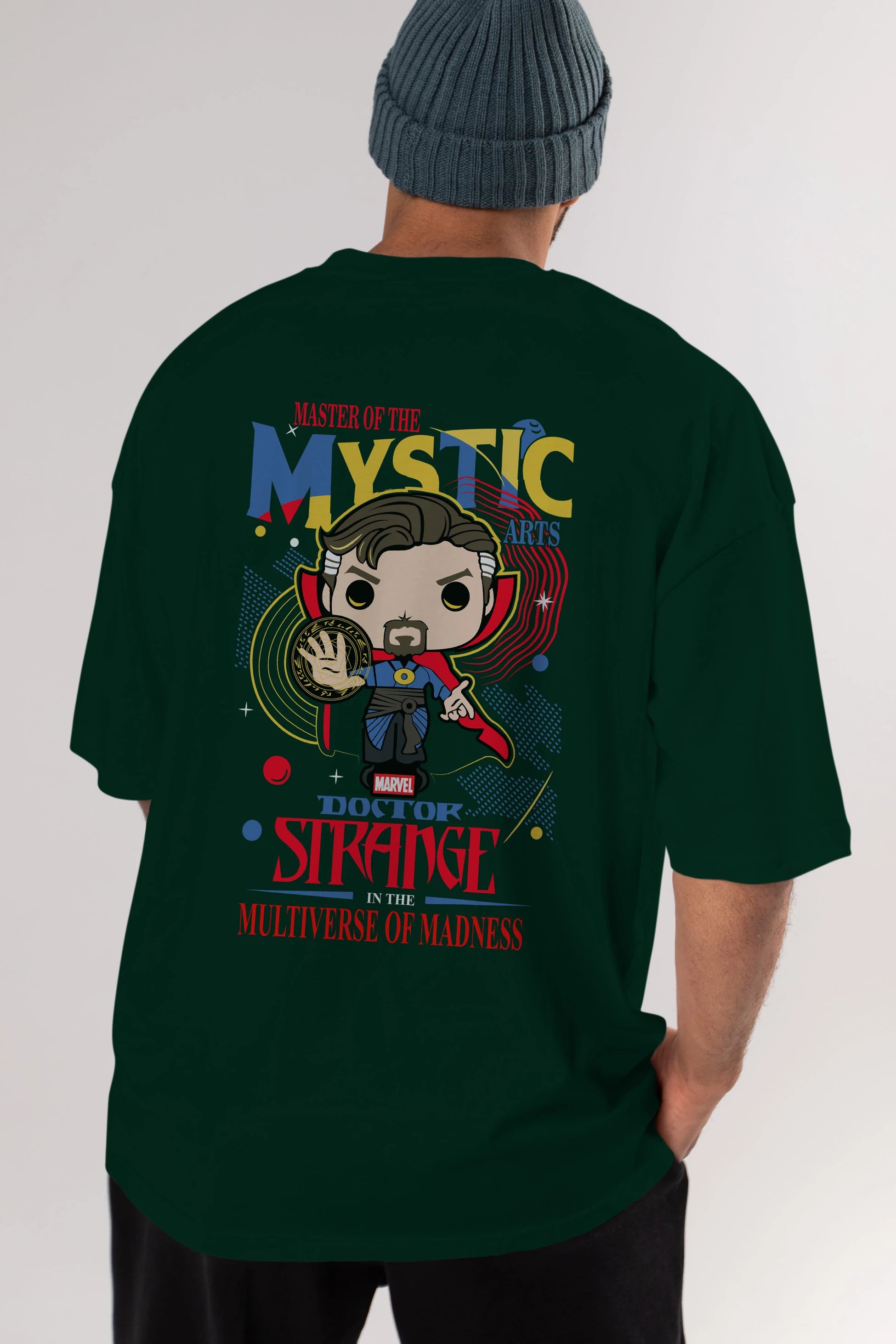 Doctor Strange Arka Baskılı Oversize t-shirt Erkek Kadın Unisex %100 Pamuk Bisiklet Yaka tişort
