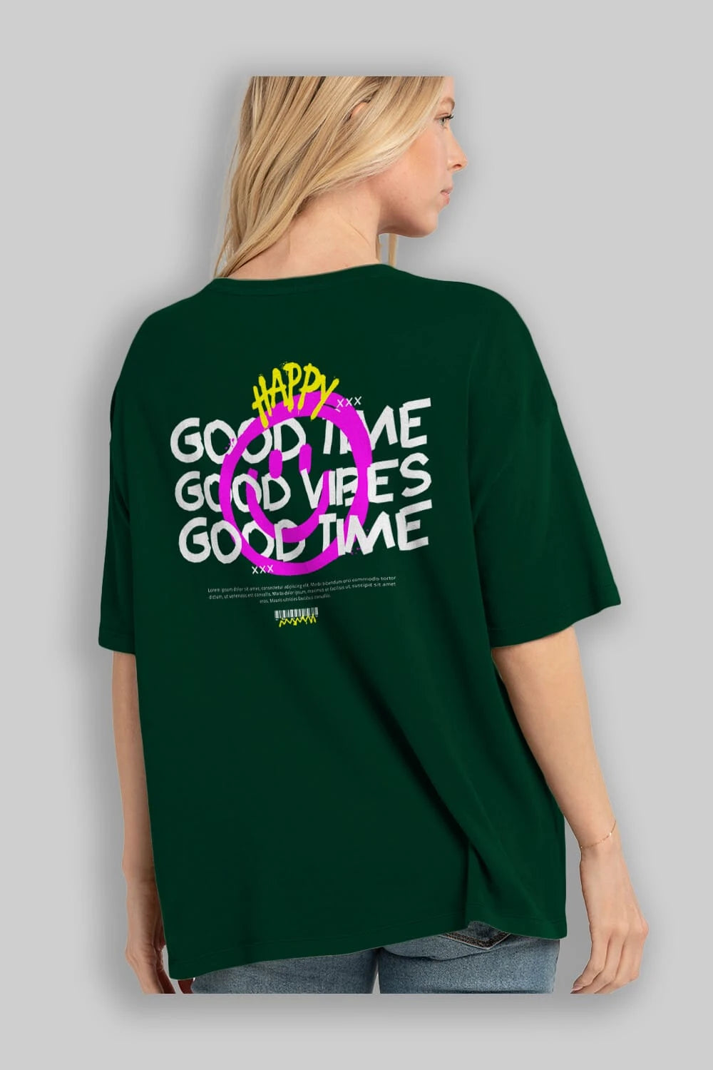 Happy Good Time Yazılı Arka Baskılı Oversize t-shirt Erkek Kadın Unisex