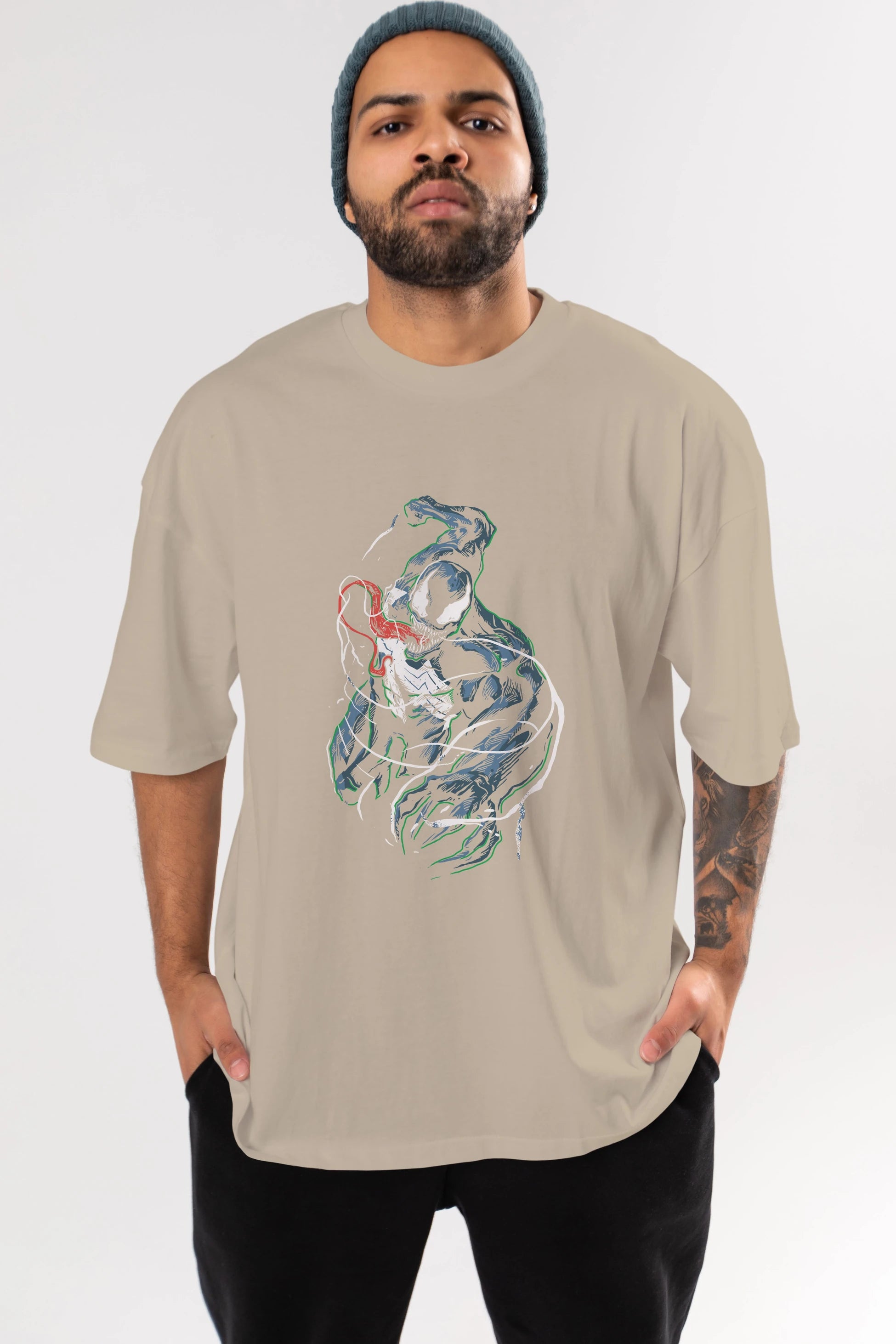 Venom (5) Ön Baskılı Oversize t-shirt Erkek Kadın Unisex %100 Pamuk Bisiklet Yaka tişort