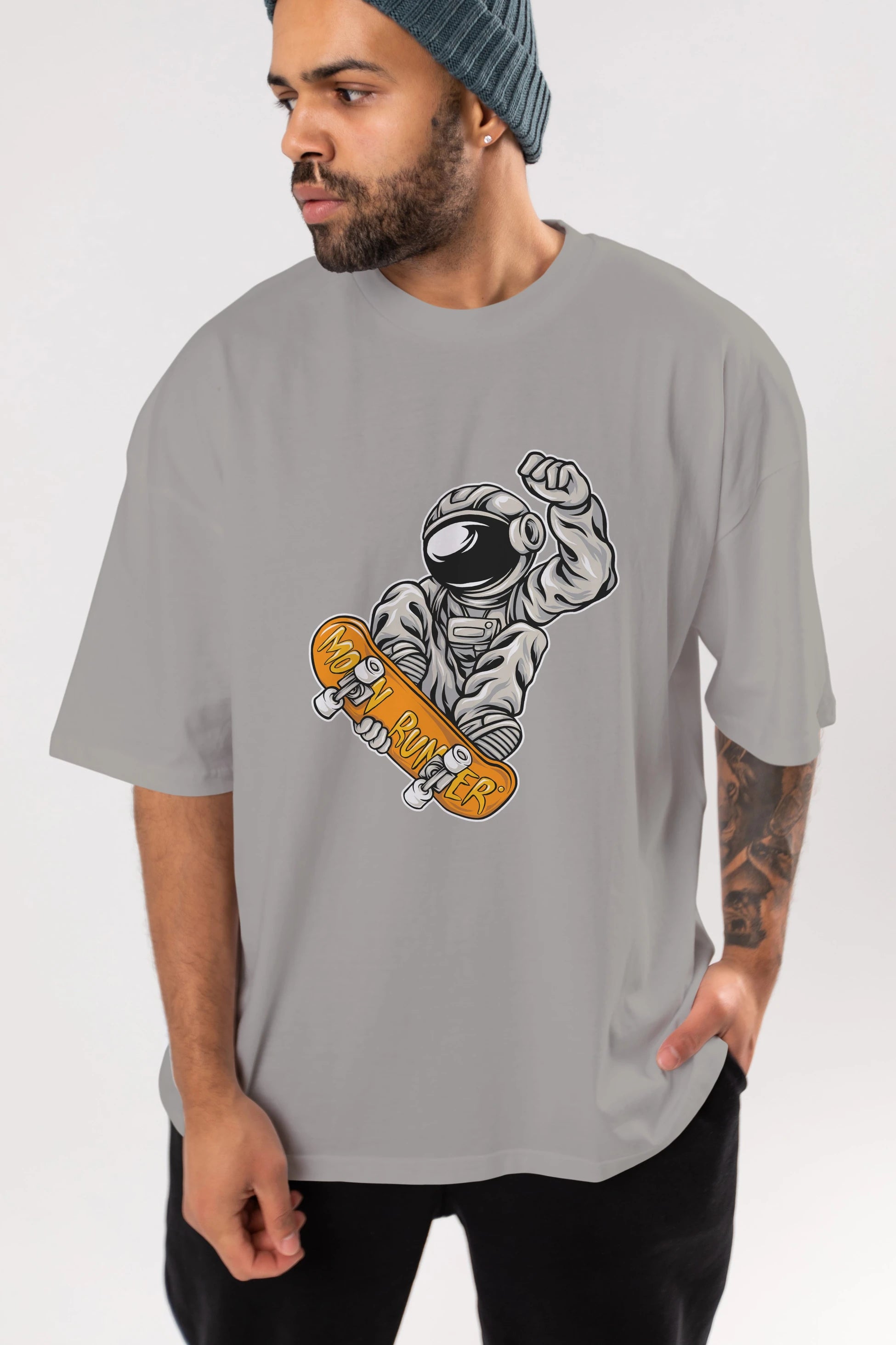 Moon Runner Ön Baskılı Oversize t-shirt Erkek Kadın Unisex