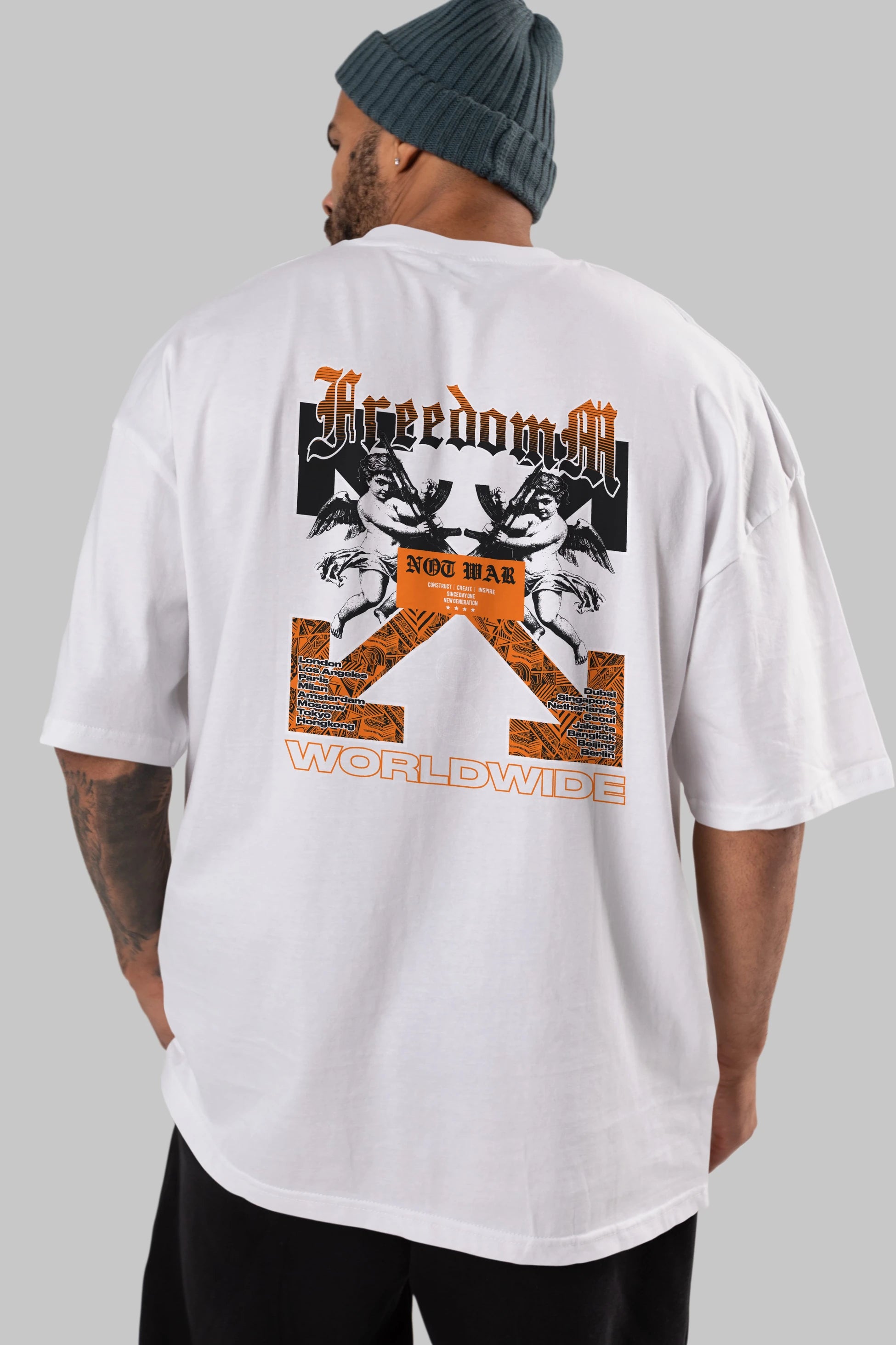 Freedom Worldwide Arka Baskılı Oversize t-shirt Erkek Kadın Unisex