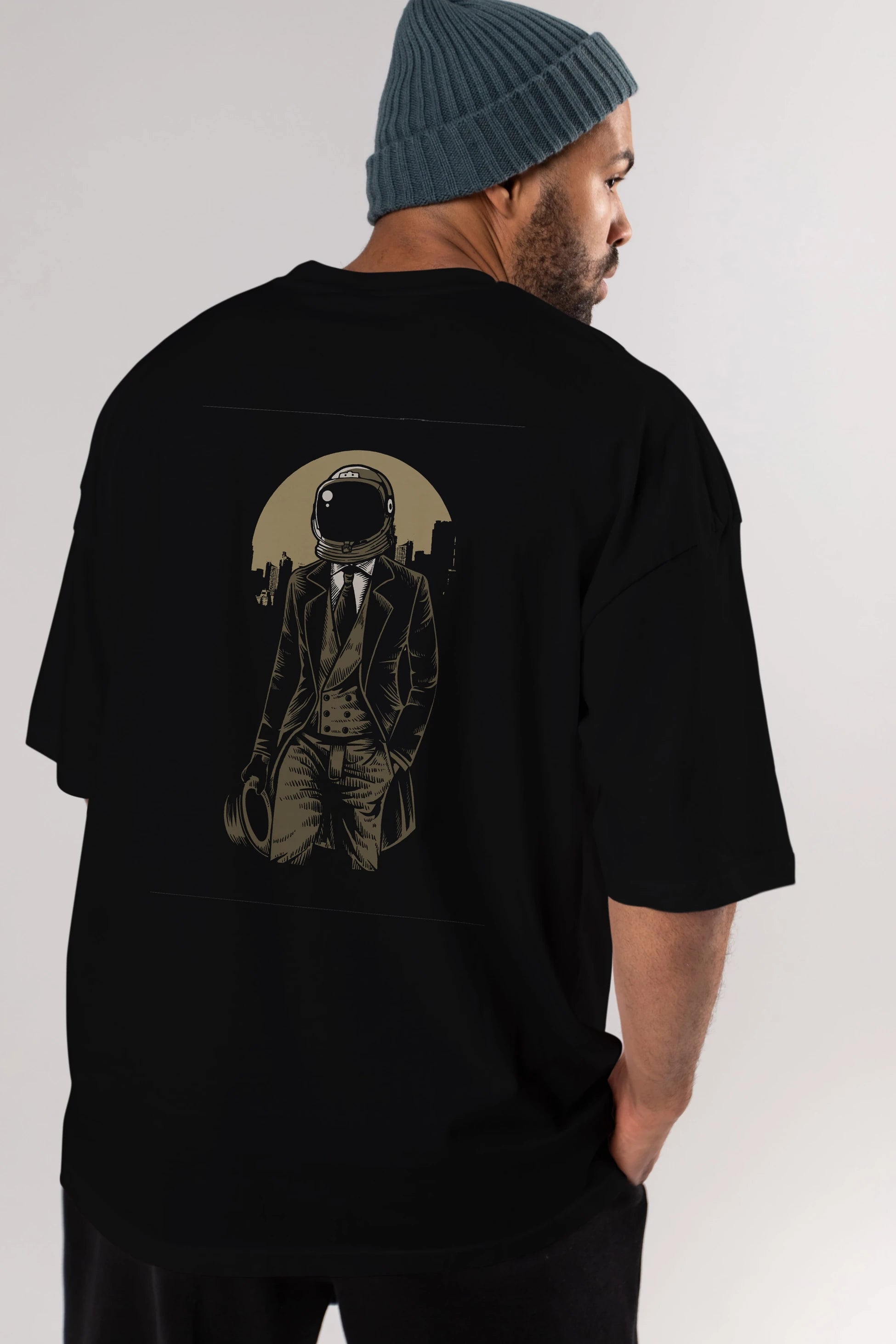 Classic Astronaut Arka Baskılı Oversize t-shirt Erkek Kadın Unisex %100 Pamuk