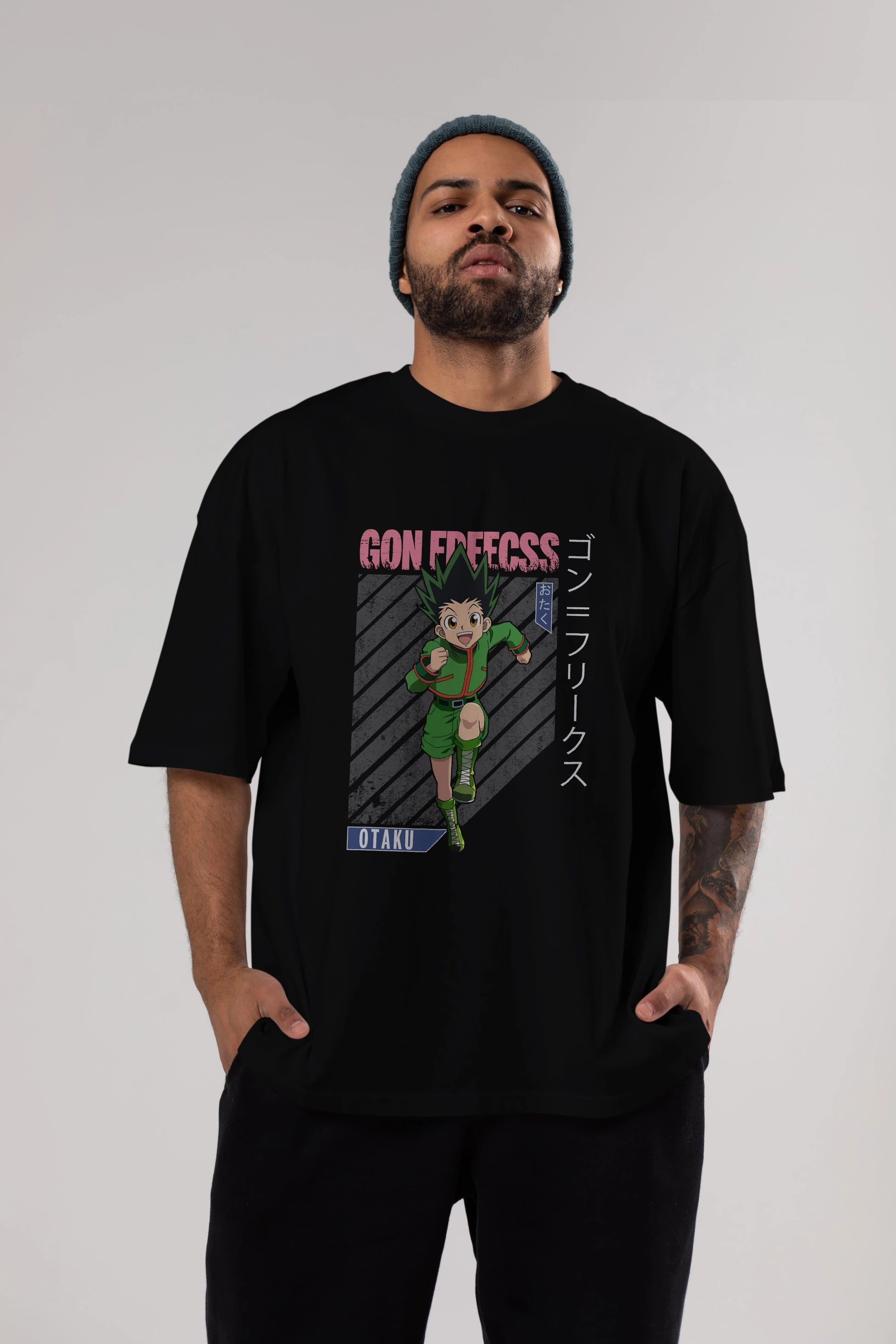 Gon Freecss HUNTER X HUNTER Anime Ön Baskılı Oversize t-shirt %100 pamuk Erkek Kadın Unisex