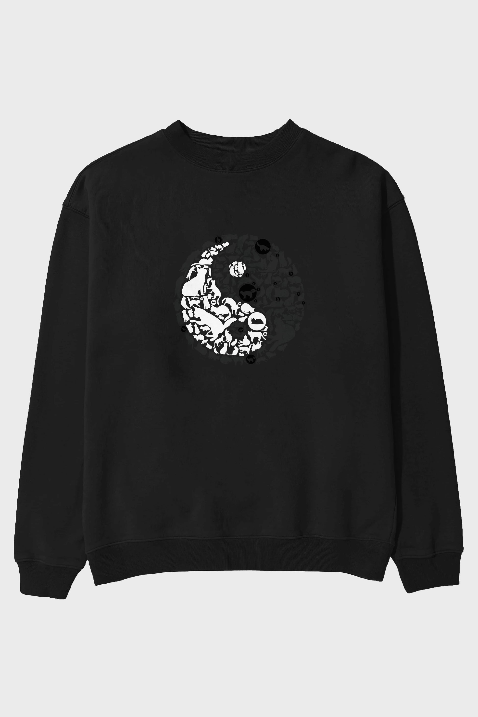 YinYang Cats Ön Baskılı Oversize Sweatshirt Erkek Kadın Unisex