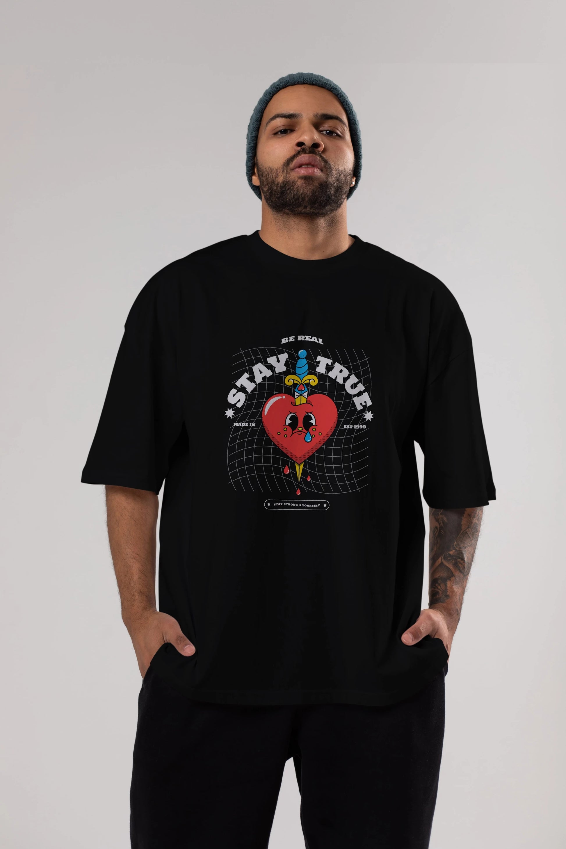 Stay True Ön Baskılı Oversize t-shirt Erkek Kadın Unisex