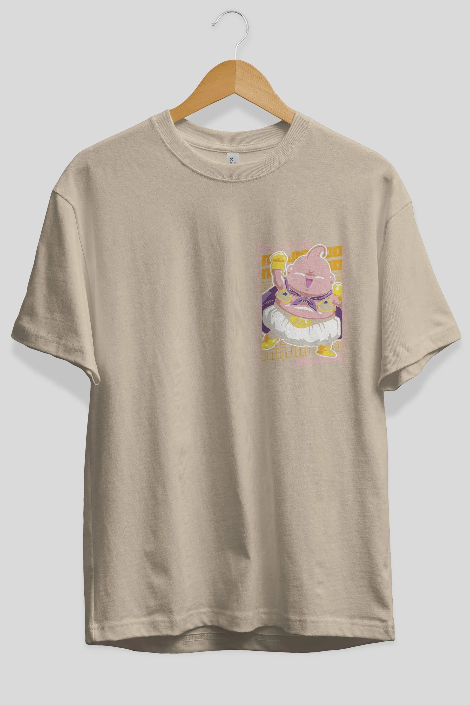MAJIN BOO1 Ön Sol Baskılı Oversize t-shirt Erkek Kadın Unisex %100 Pamuk Bisiklet Yaka tişort