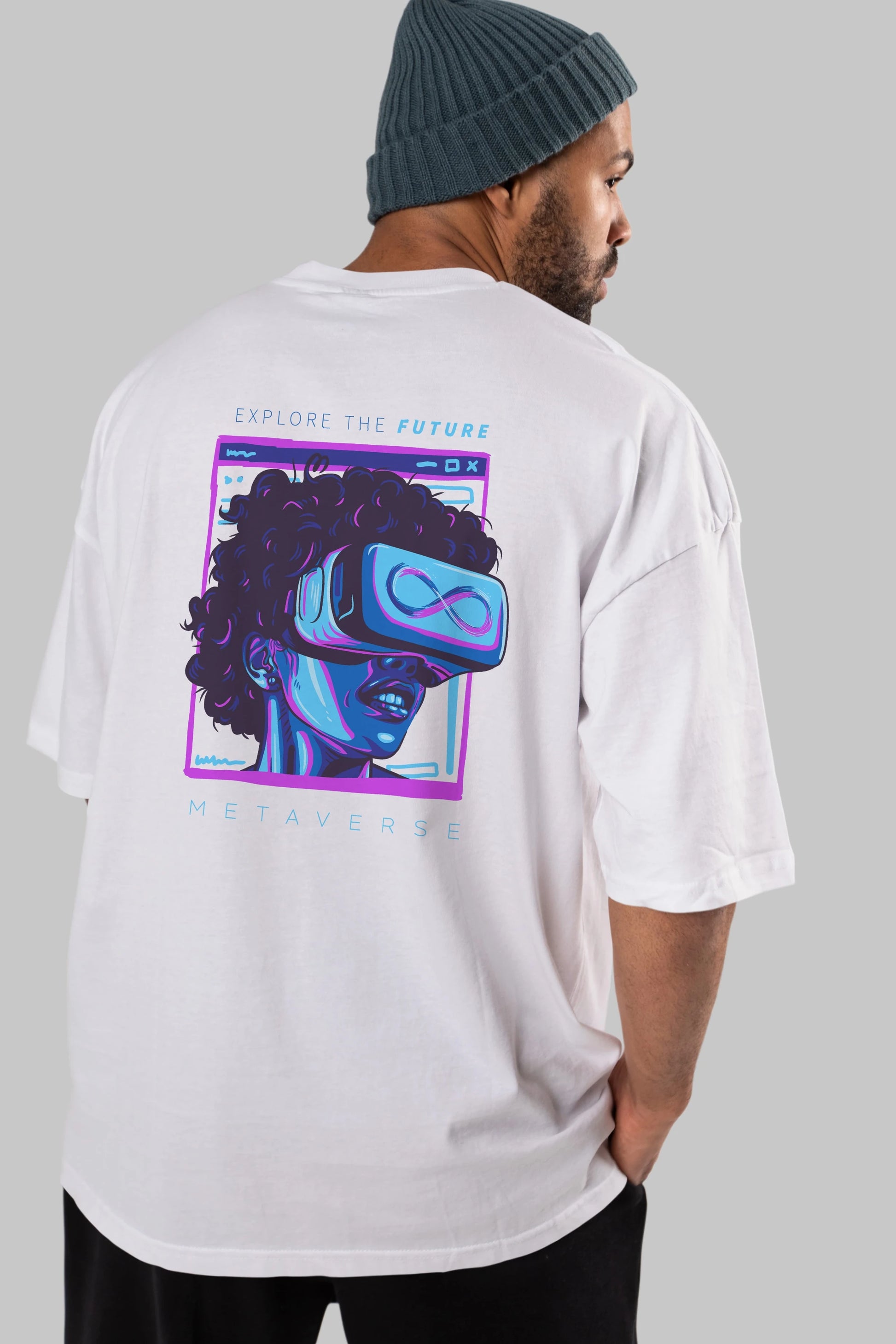 Metaverse Arka Baskılı Oversize t-shirt Erkek Kadın Unisex